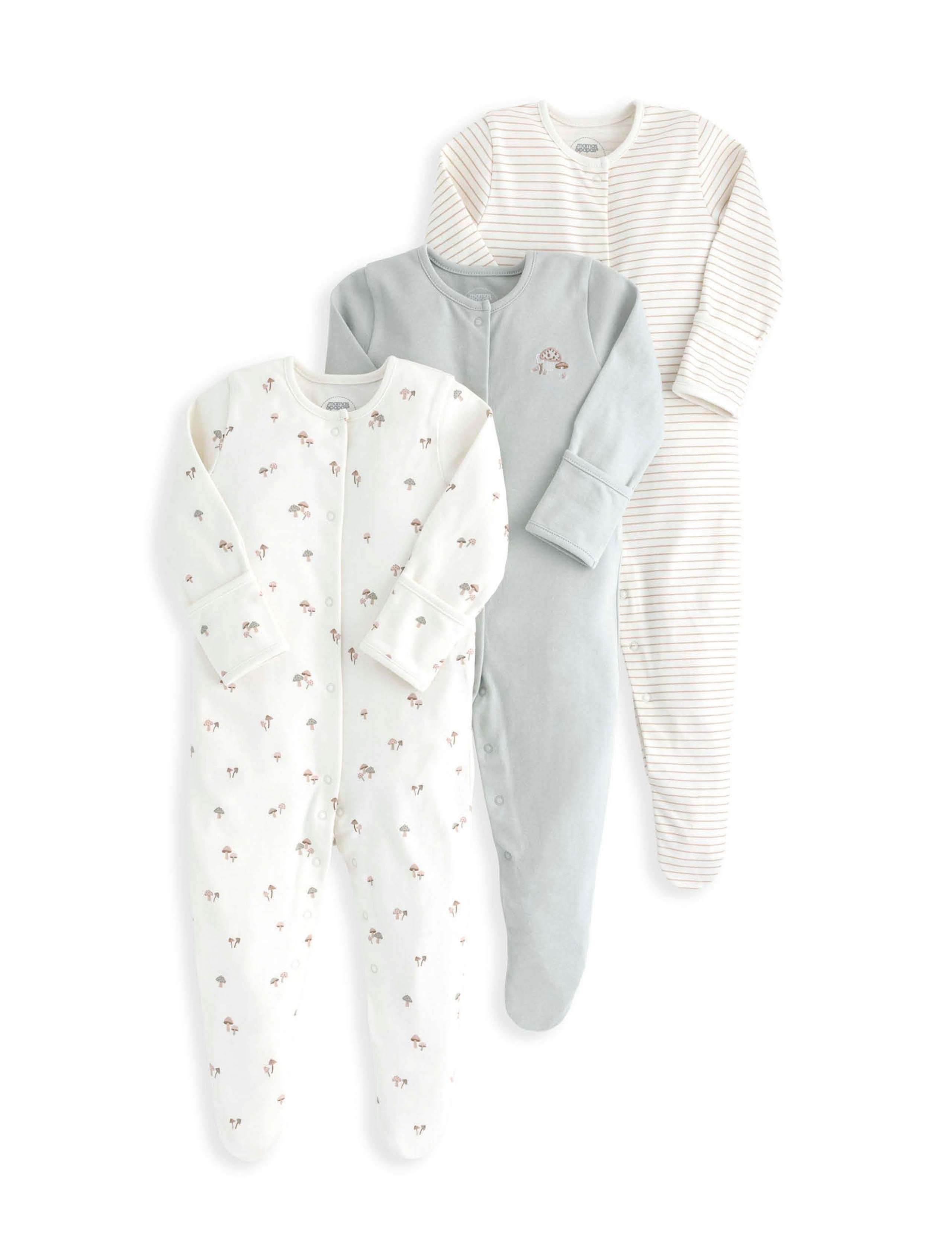 3pk Pure Cotton Mushroom Sleepsuits (0-24 Mths) 2 of 2