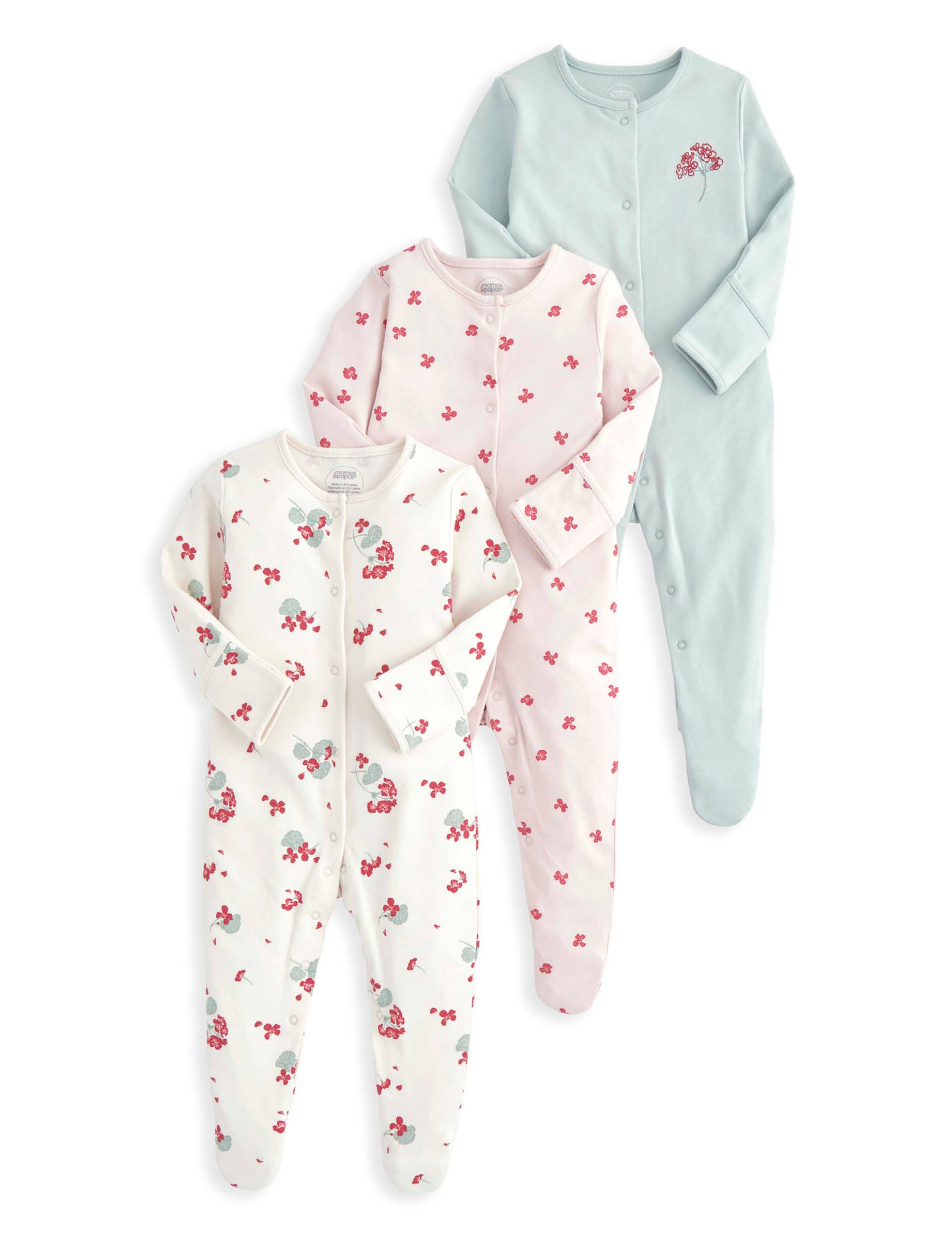 3 Pack Pure Cotton Floral Sleepsuits (0-24 Mths) 2 of 2