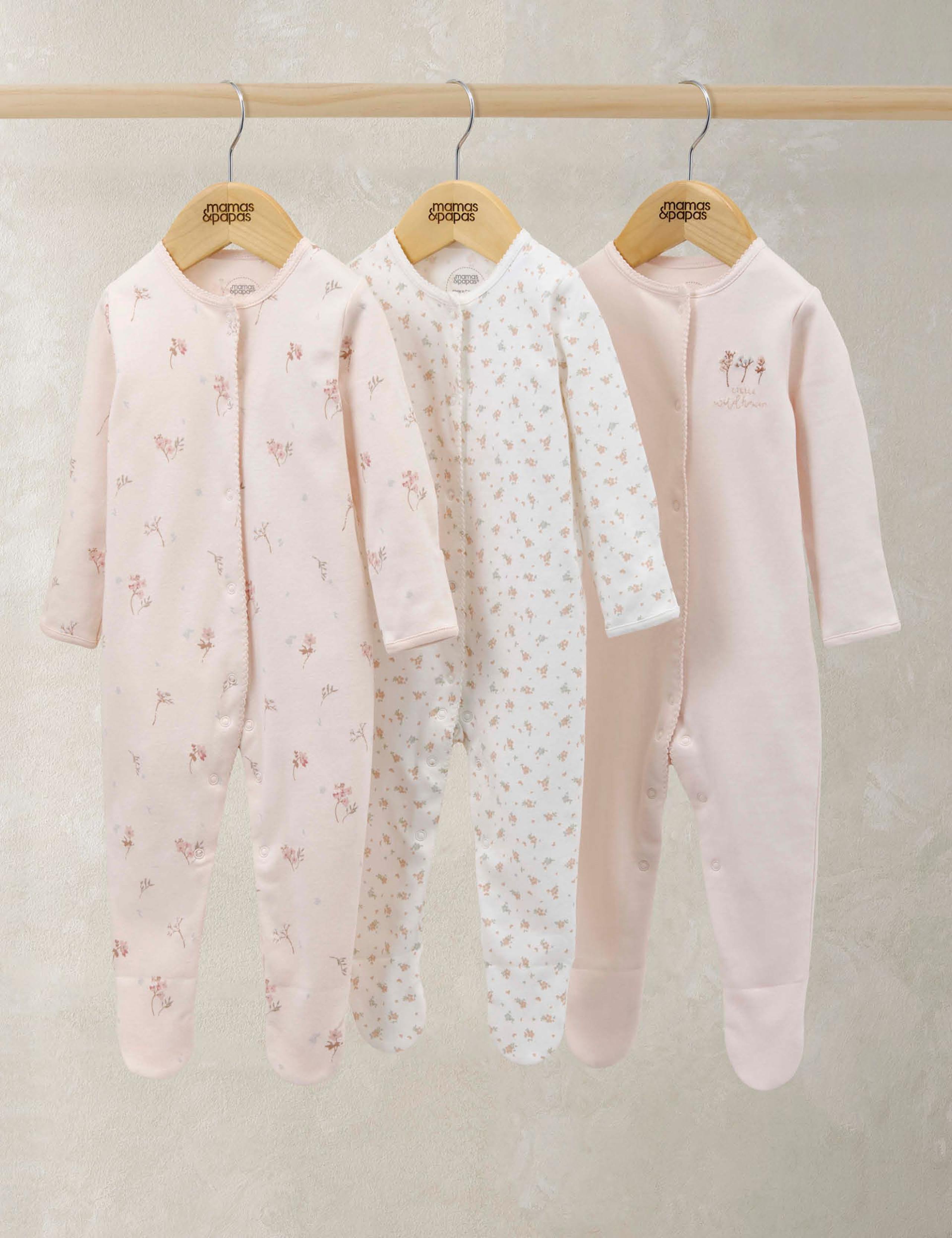 3 Pack Ditsy Floral Sleepsuits (0-24 Mths) 1 of 2