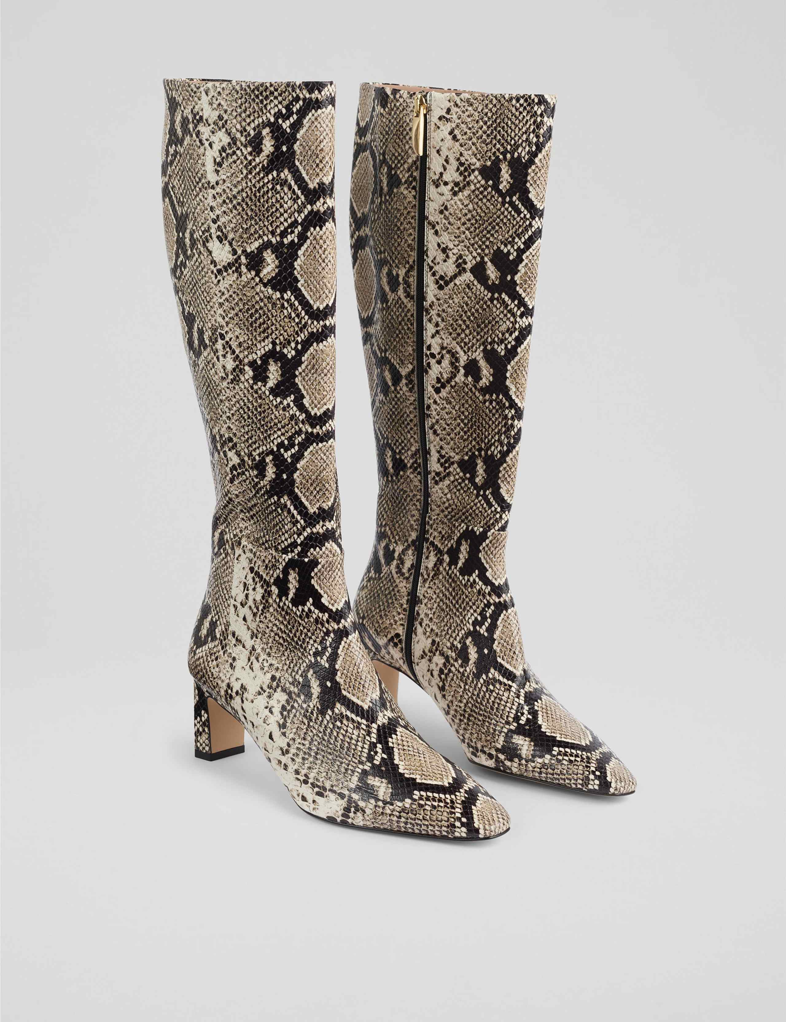 Leather Snake Print Knee High Boots 2 of 4