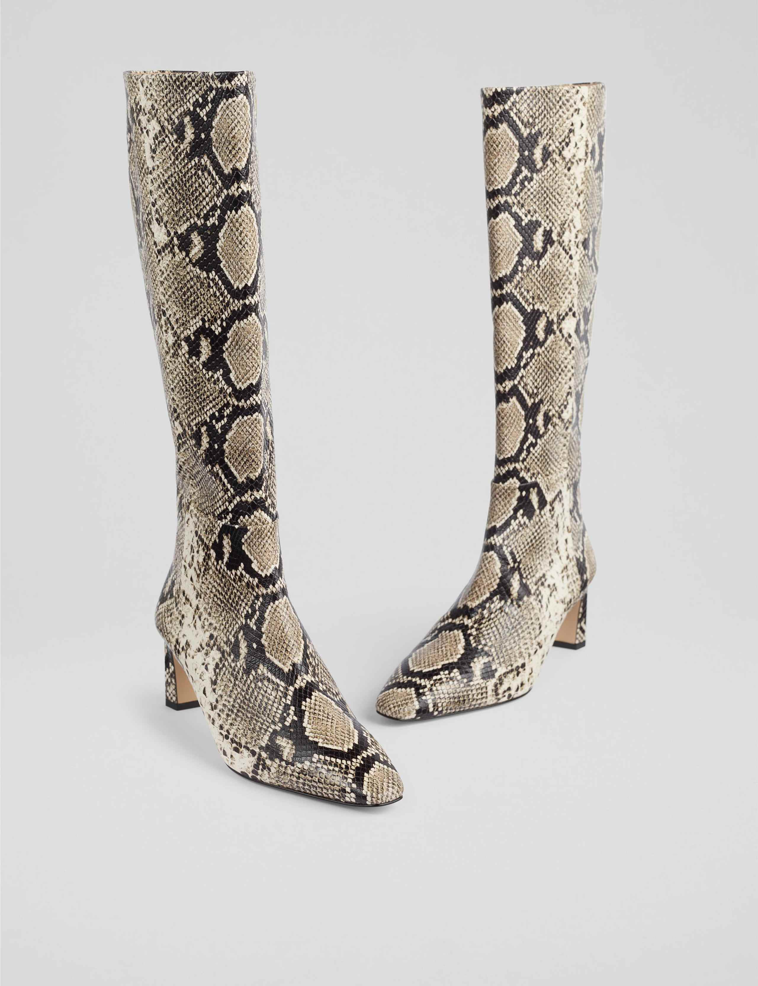 Leather Snake Print Knee High Boots 3 of 4