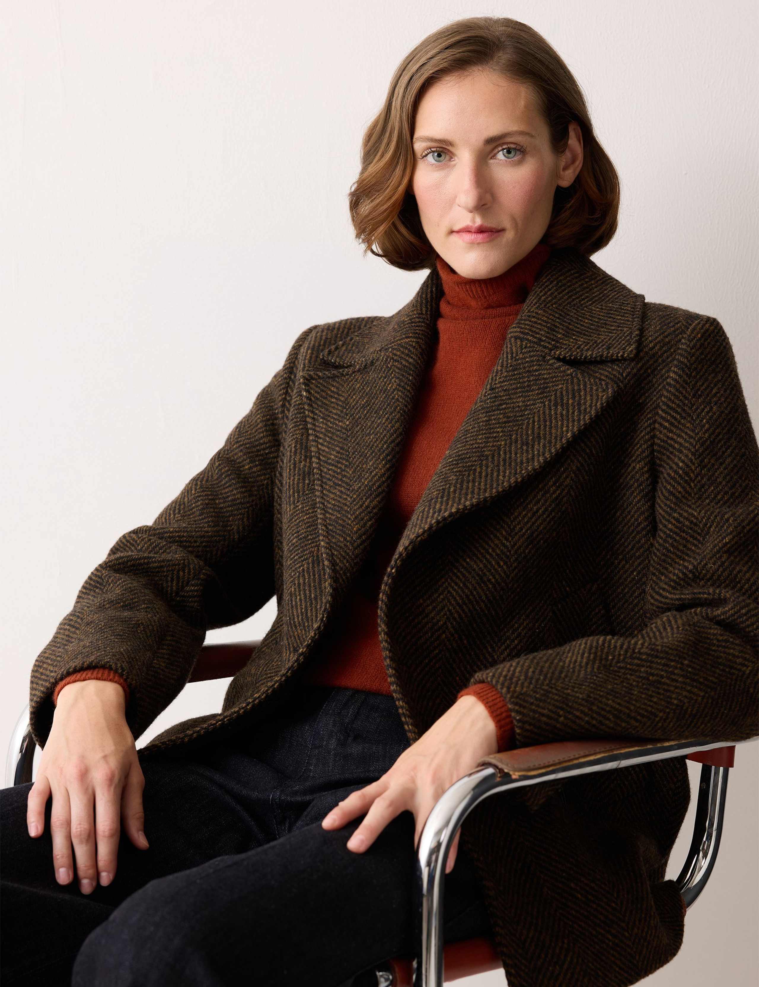 Wool Rich Herringbone Tailored Peacoat 3 of 6