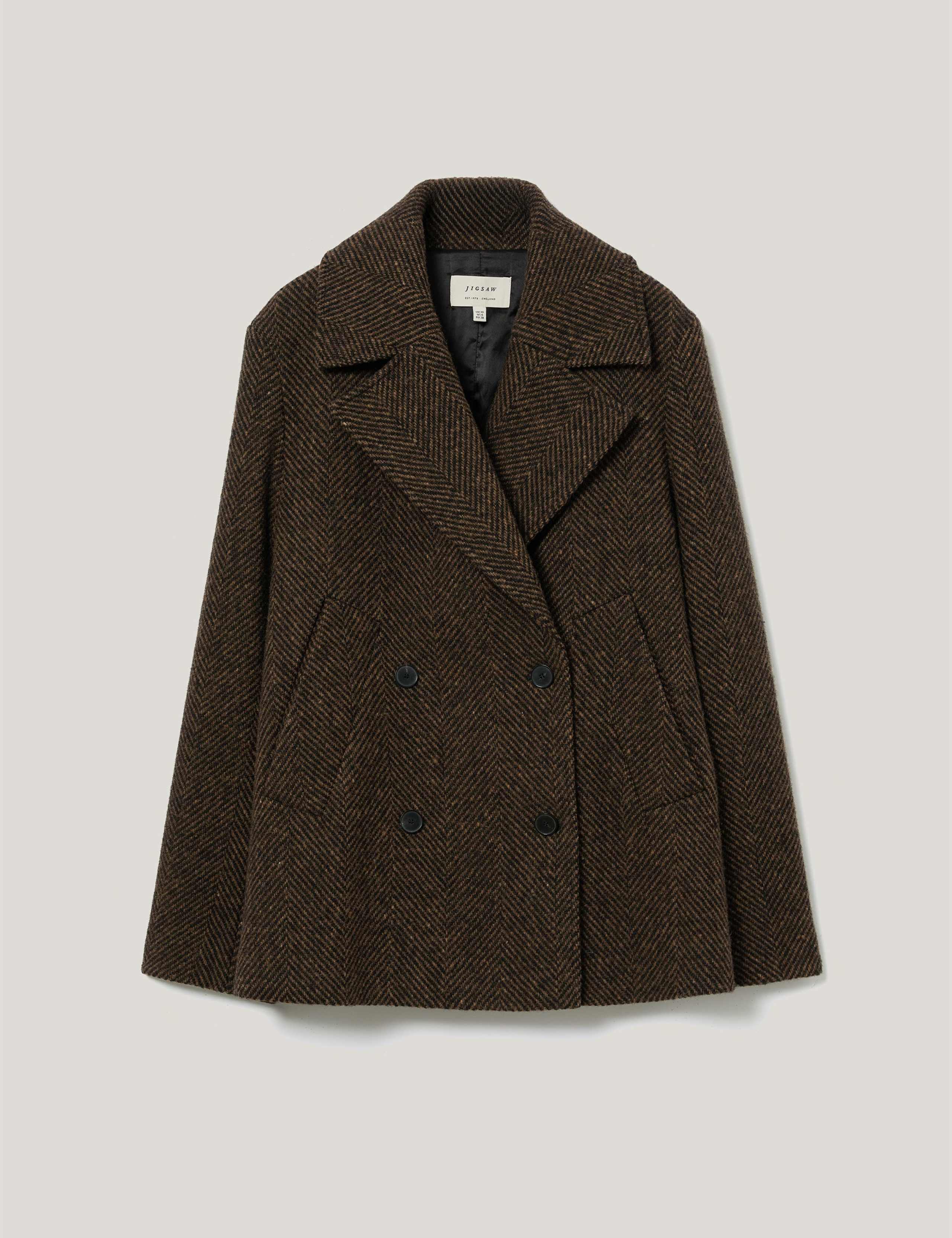 Wool Rich Herringbone Tailored Peacoat 2 of 6