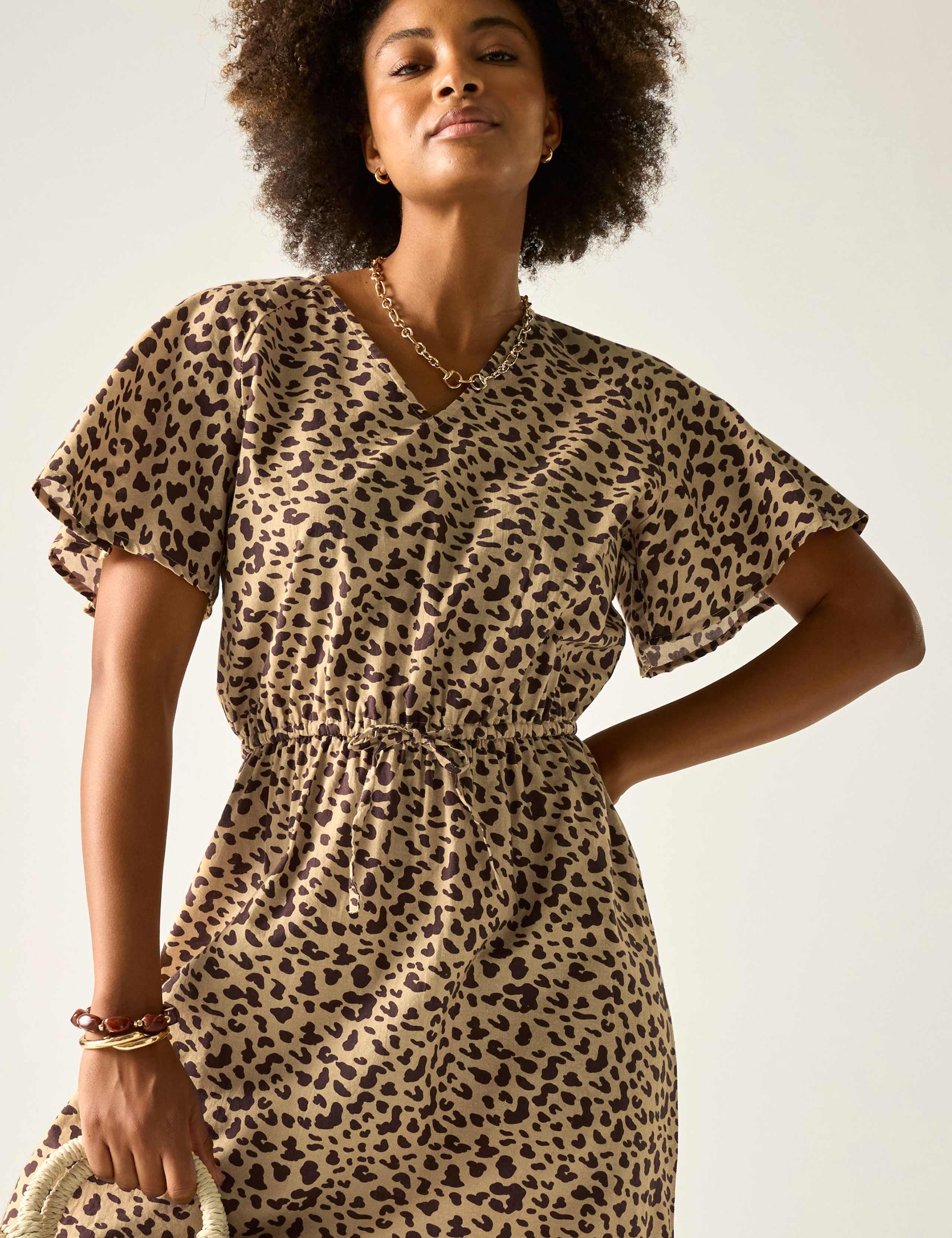 Elona Pure Cotton Animal Print V-Neck Dress 3 of 7