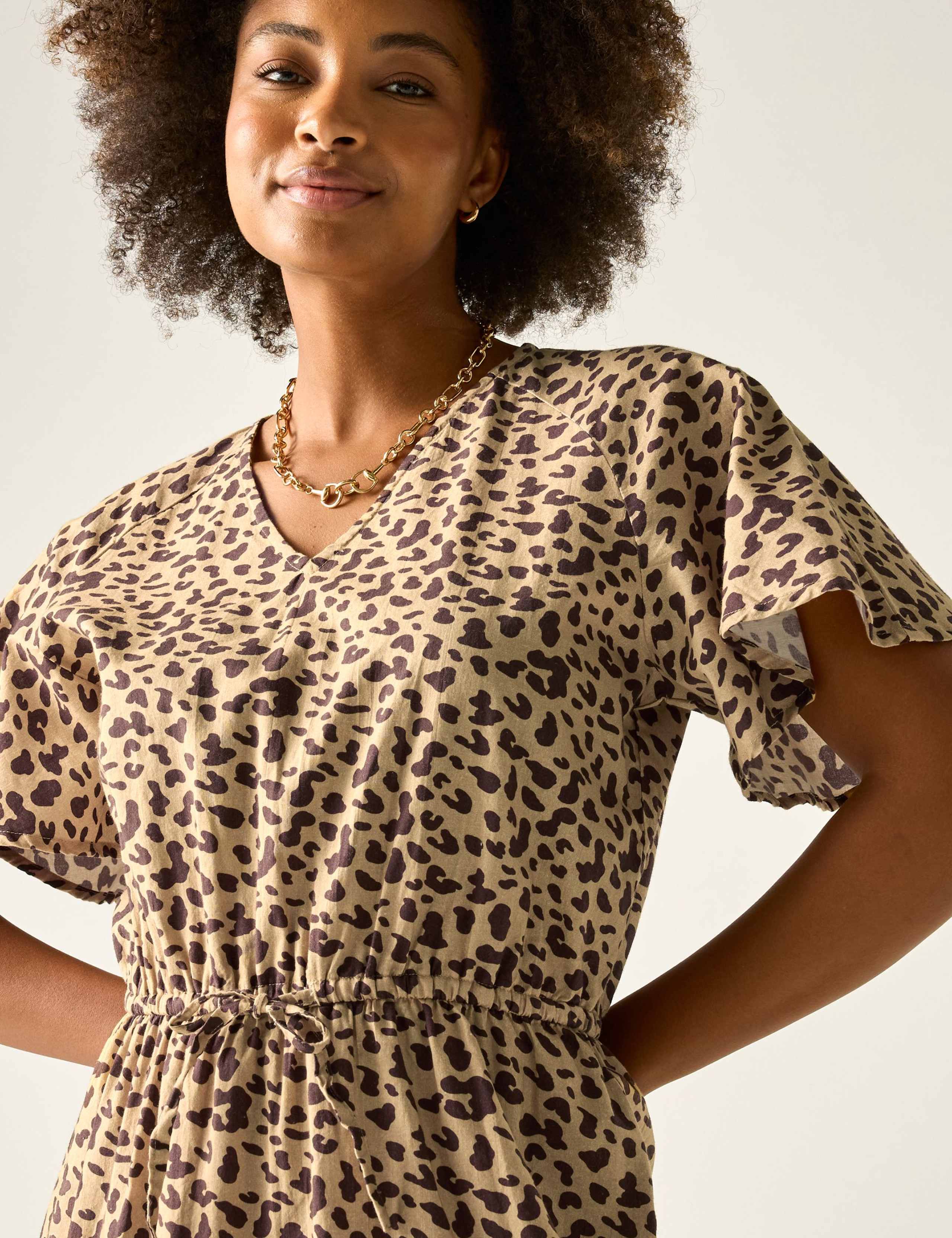 Elona Pure Cotton Animal Print V-Neck Dress 4 of 7
