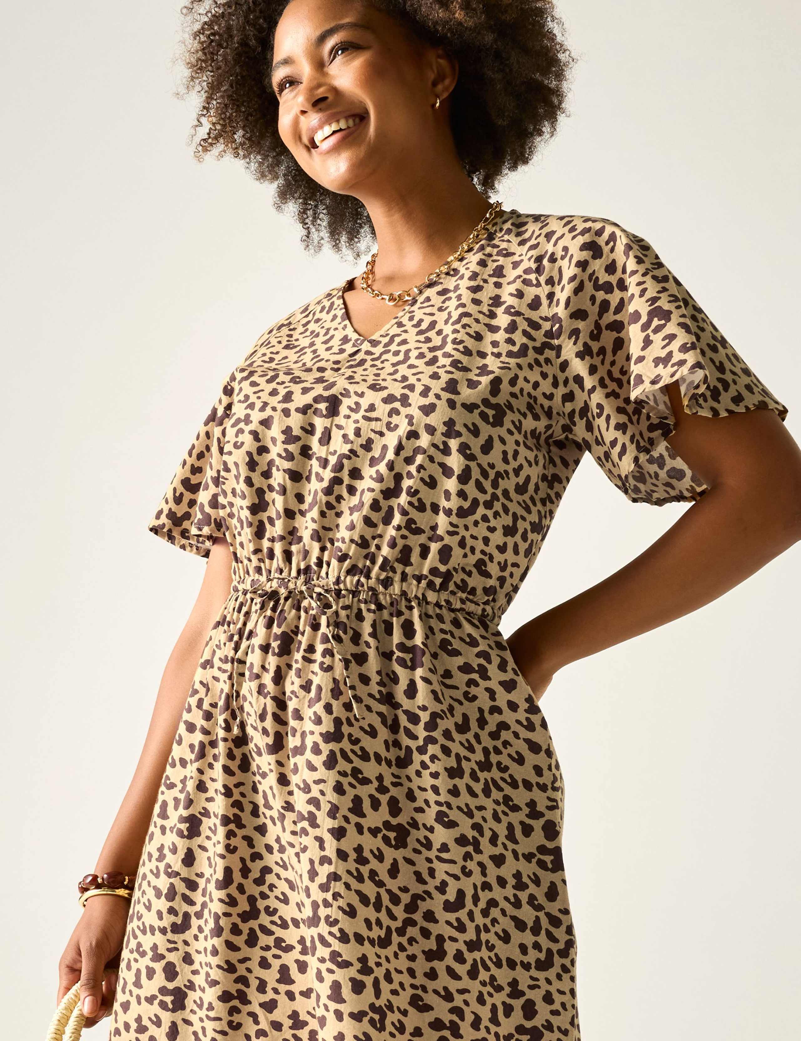 Elona Pure Cotton Animal Print V-Neck Dress 5 of 7