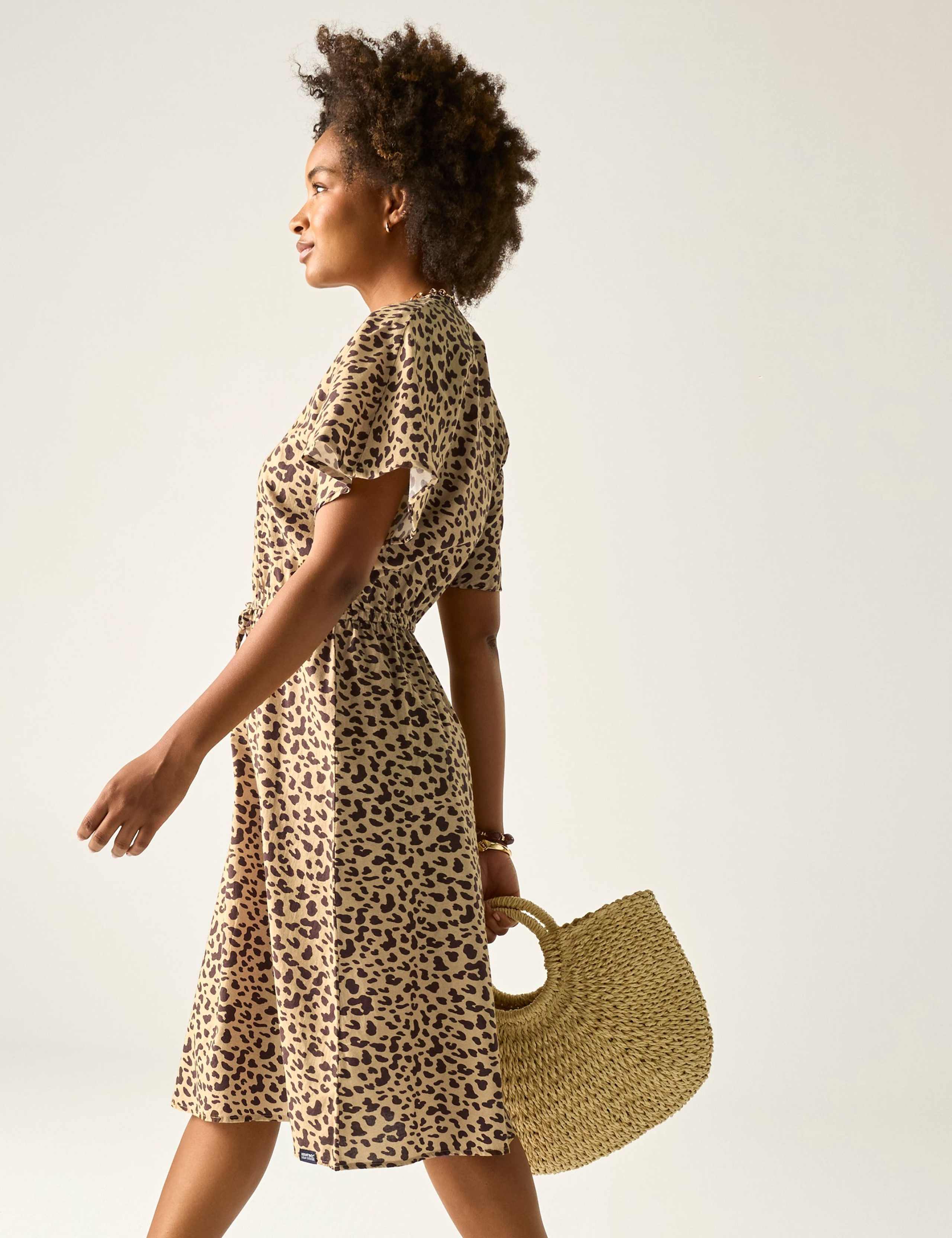 Elona Pure Cotton Animal Print V-Neck Dress 6 of 7