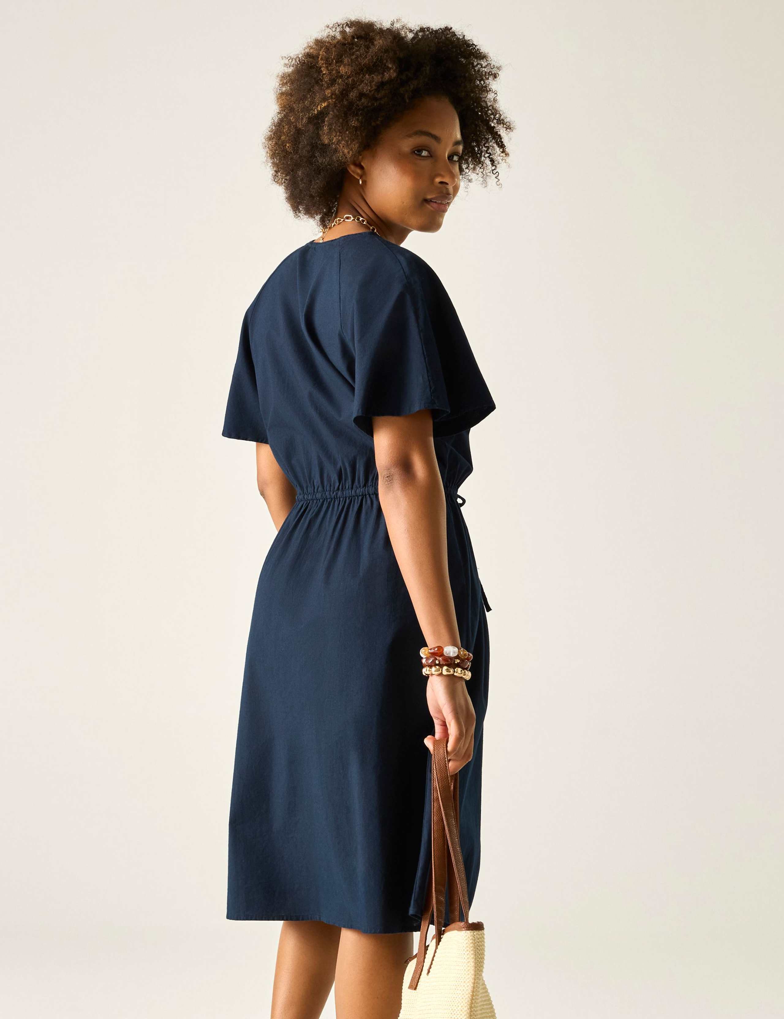 Elona Pure Cotton V-Neck Midi Waisted Dress 6 of 6