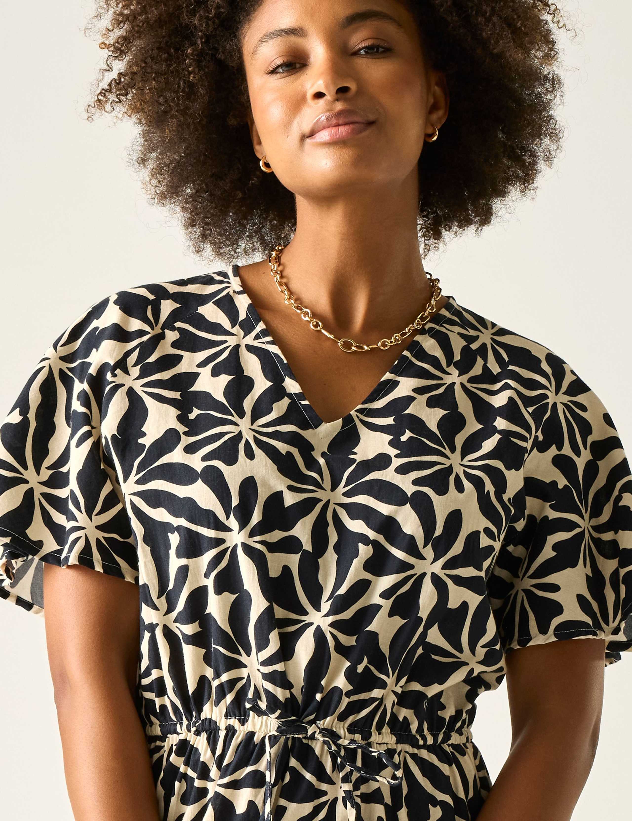 Elona Pure Cotton Floral V-Neck Midi Dress 3 of 7