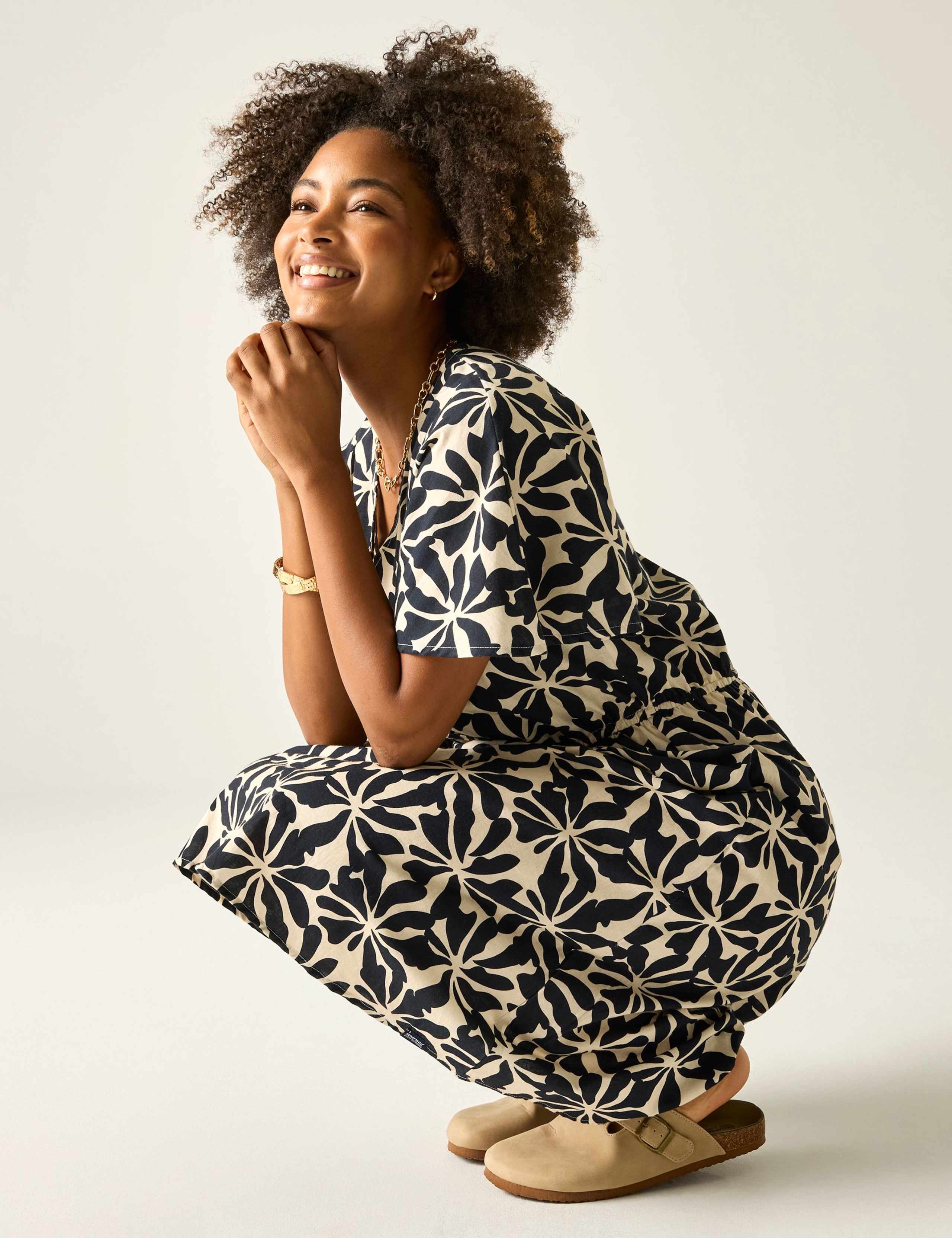 Elona Pure Cotton Floral V-Neck Midi Dress 6 of 7