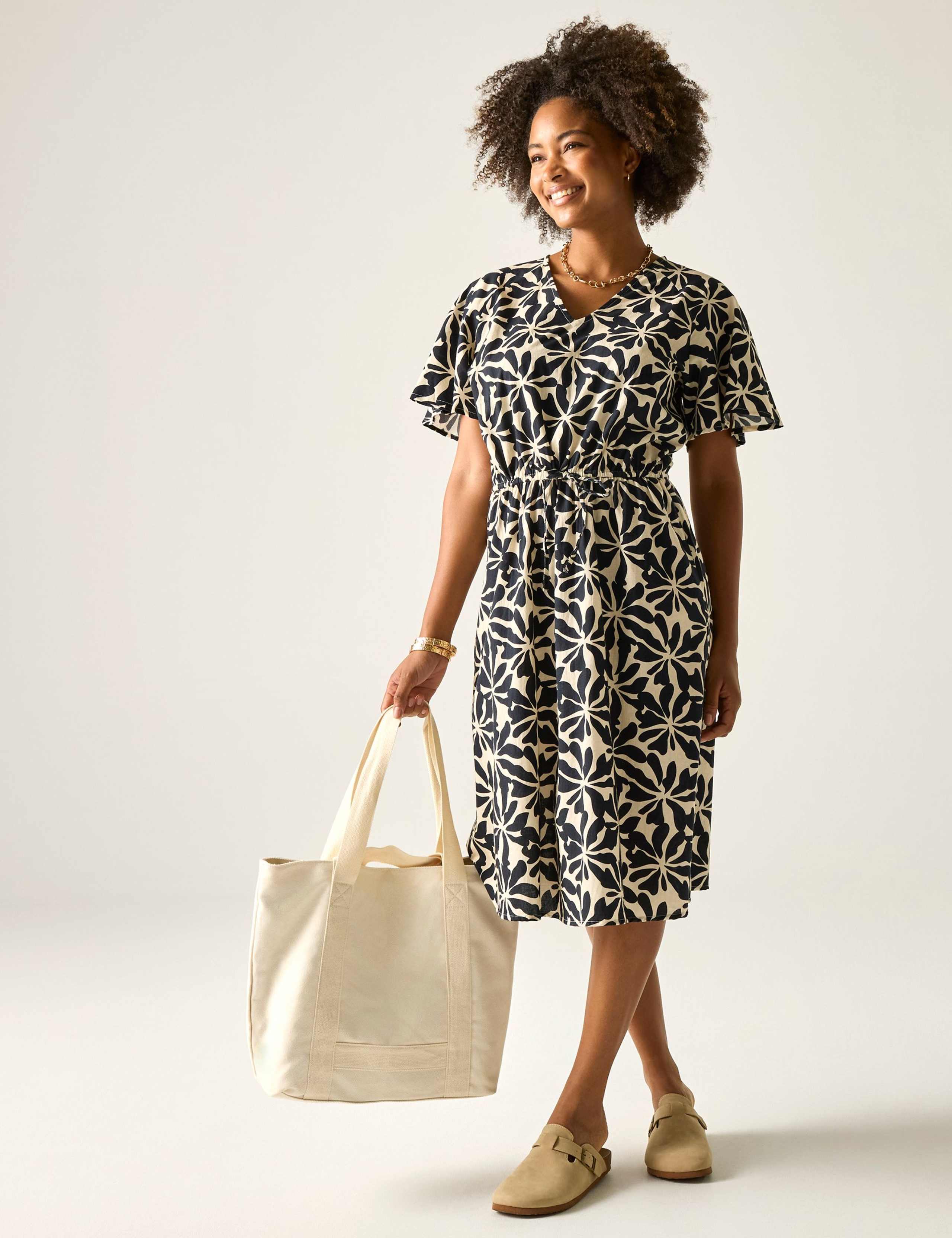 Elona Pure Cotton Floral V-Neck Midi Dress 7 of 7