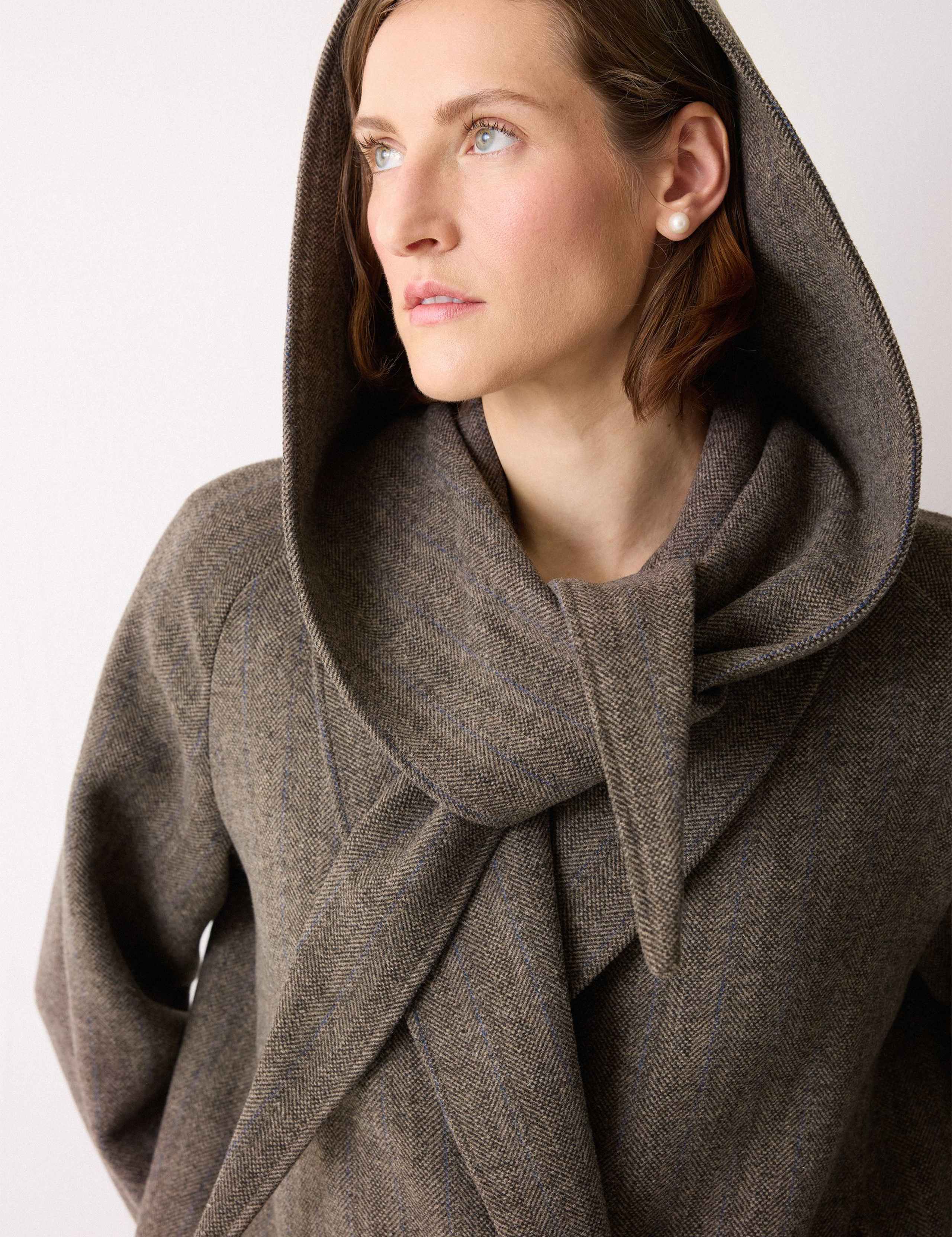 Wool Blend Herringbone Hooded Wrap Coat 3 of 6