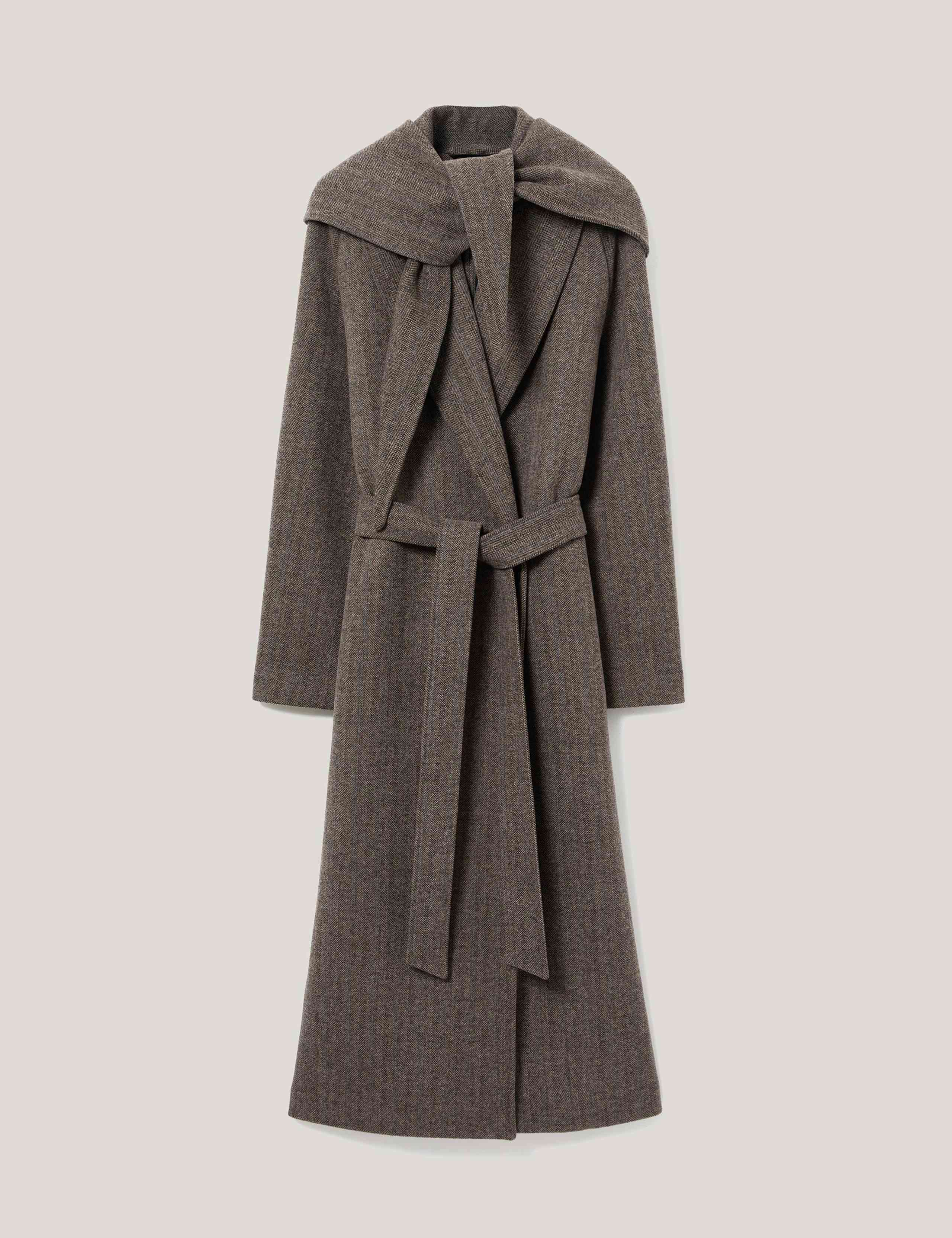 Wool Blend Herringbone Hooded Wrap Coat 5 of 6