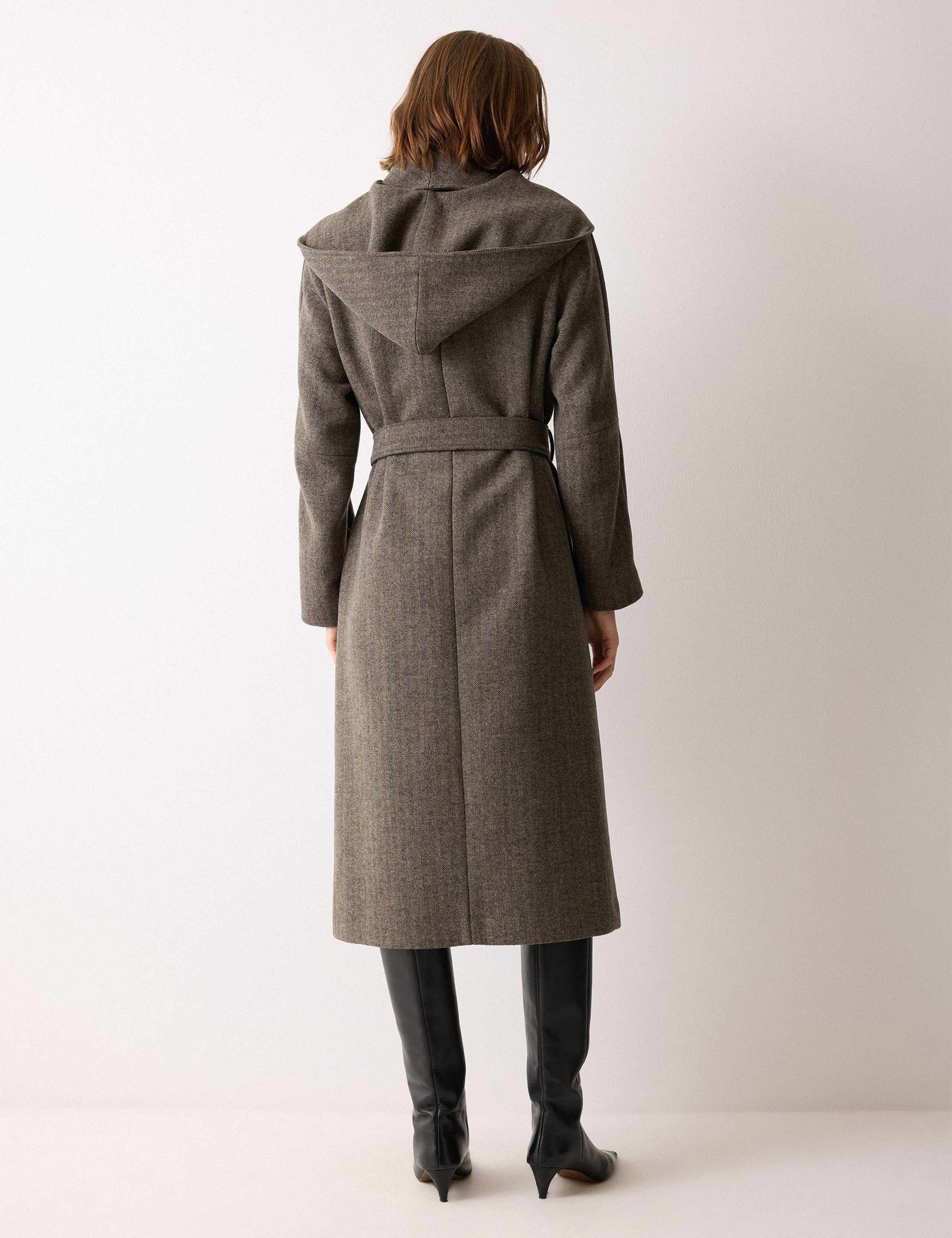 Wool Blend Herringbone Hooded Wrap Coat 6 of 6