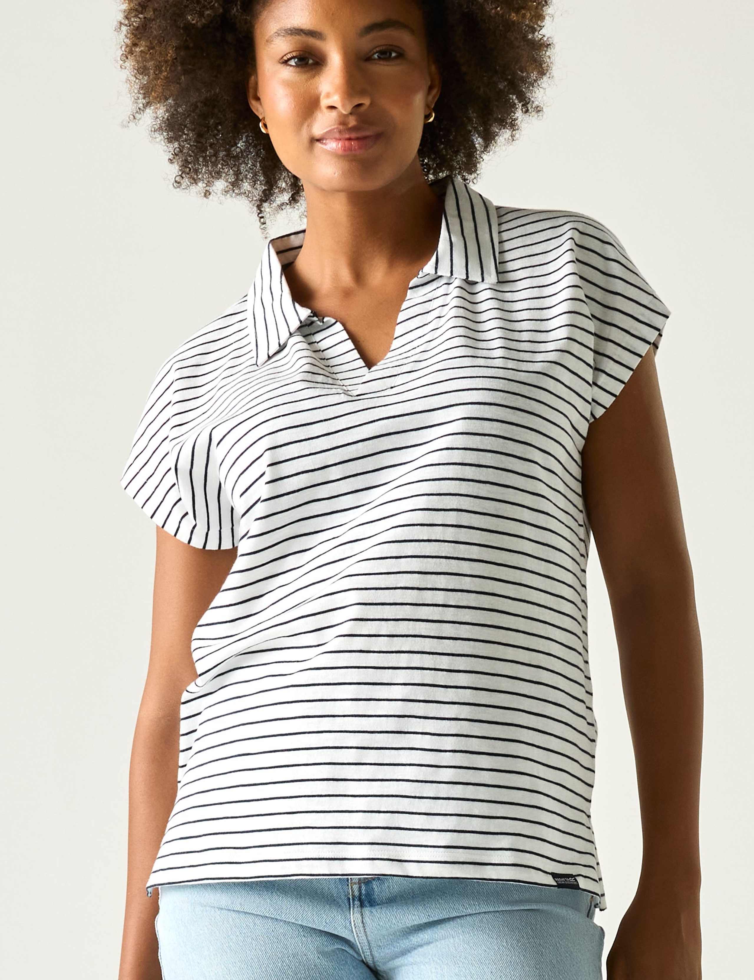 Lorana Pure Cotton Striped Collared Top 3 of 7