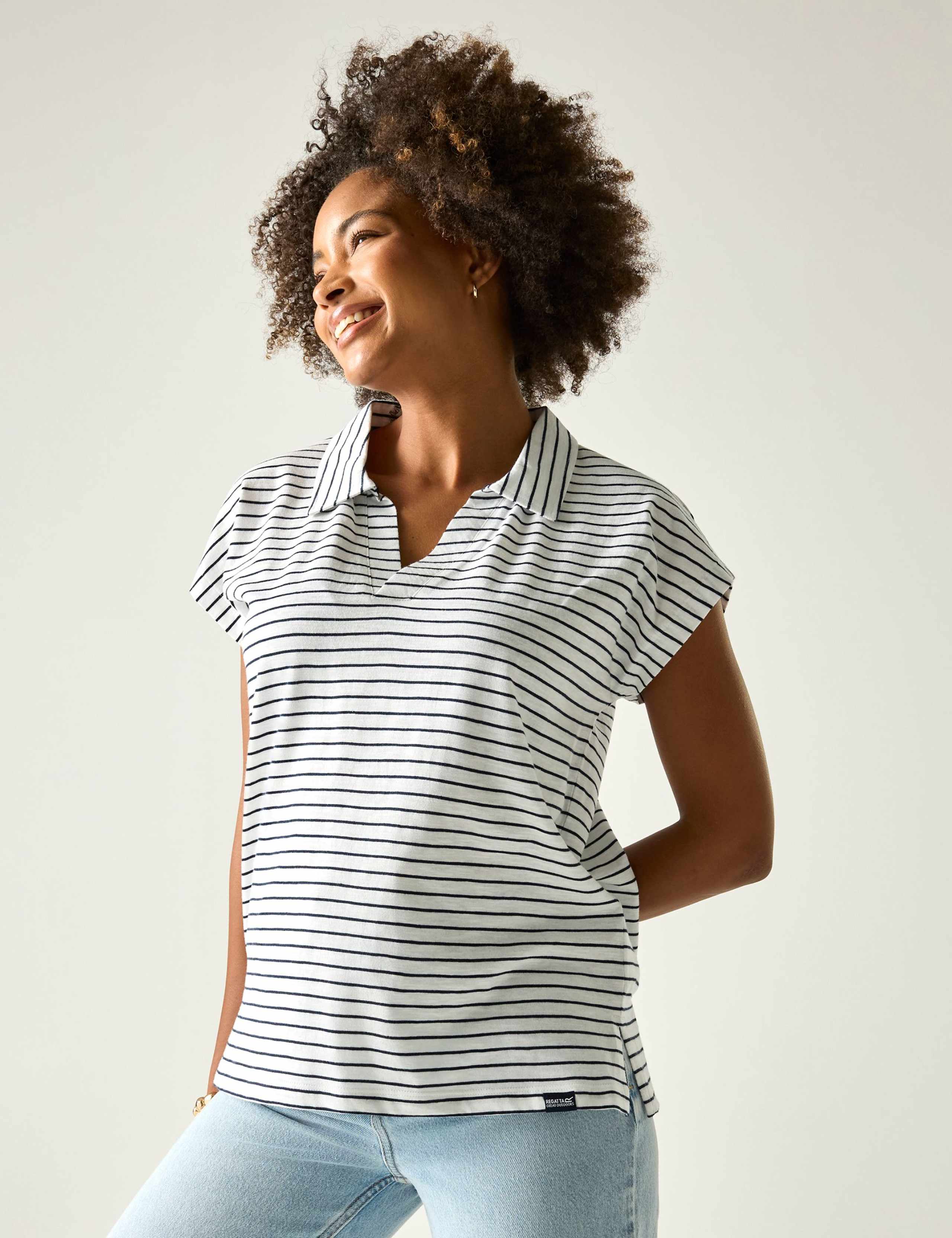 Lorana Pure Cotton Striped Collared Top 4 of 7