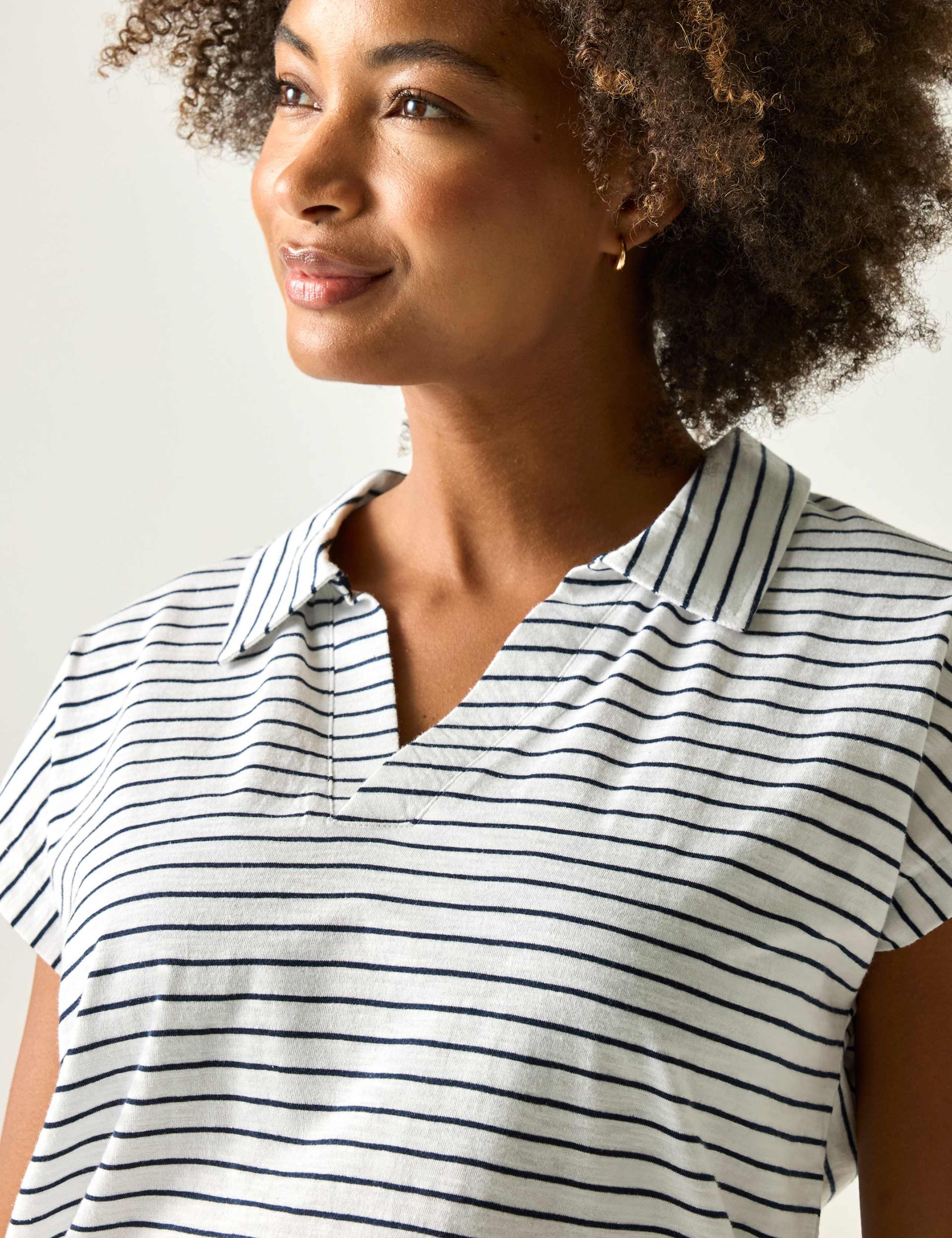 Lorana Pure Cotton Striped Collared Top 5 of 7