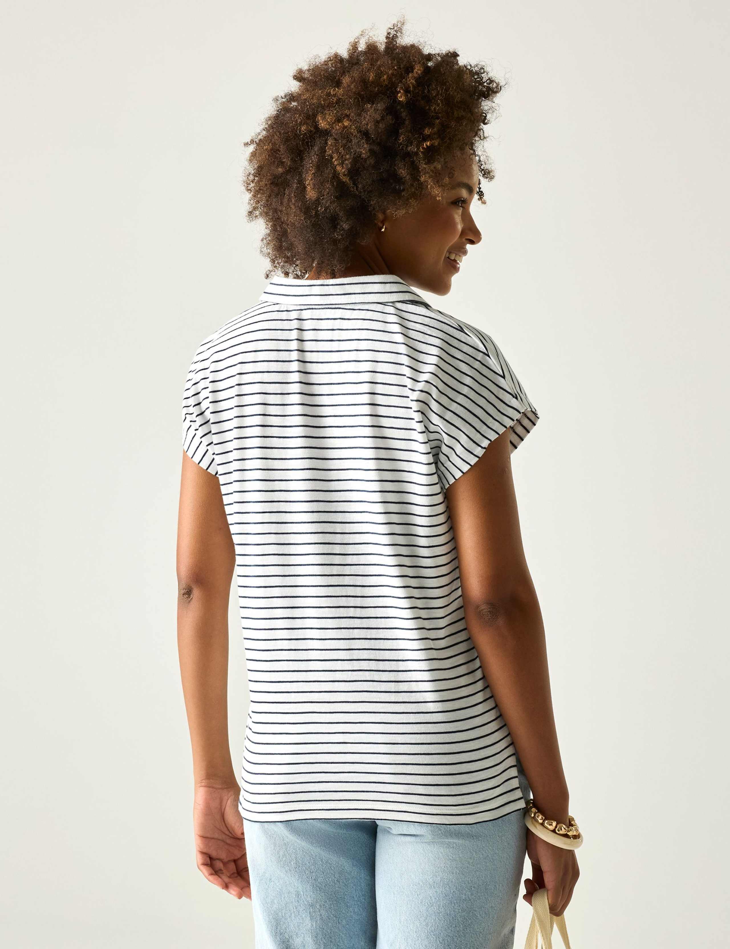 Lorana Pure Cotton Striped Collared Top 6 of 7