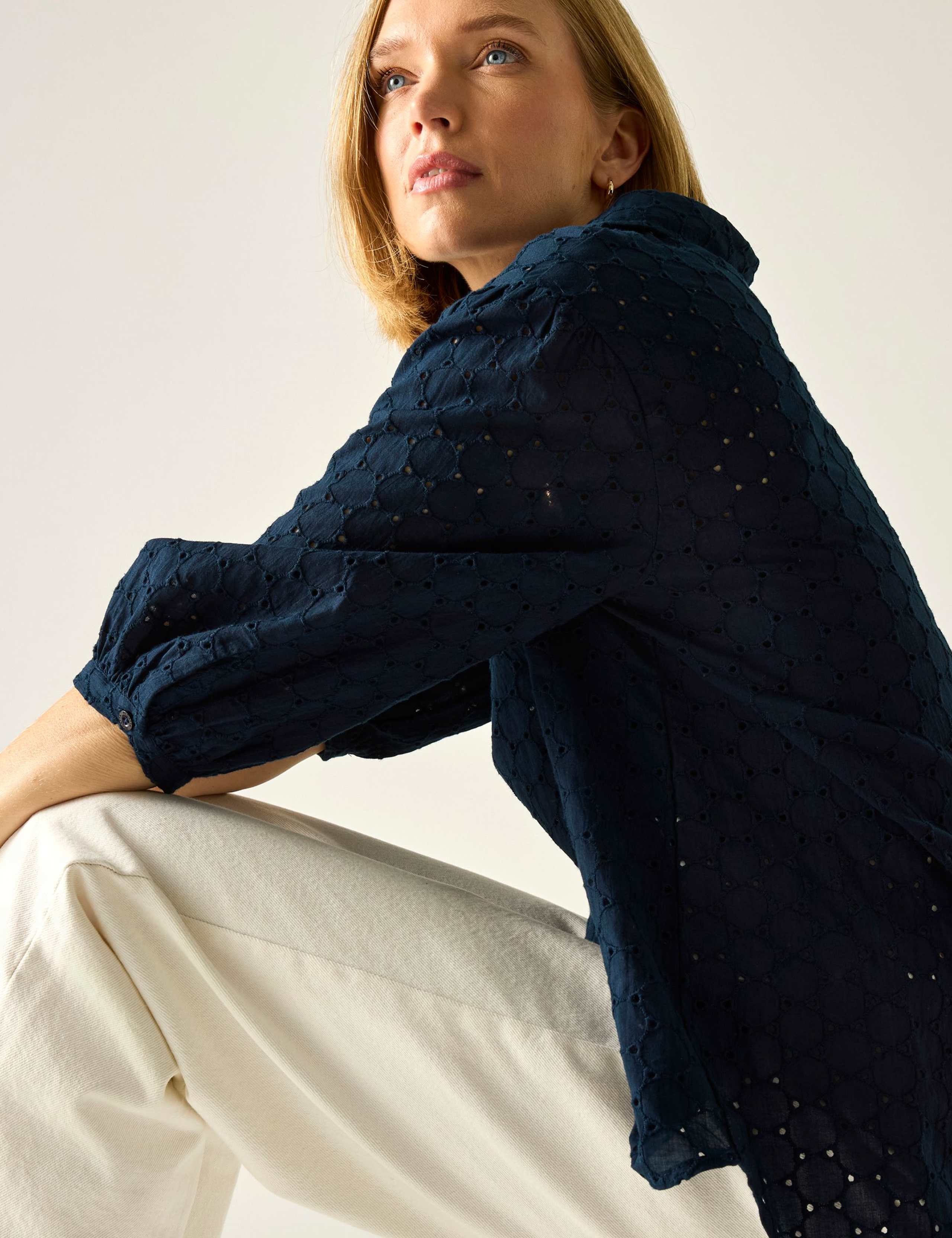 Nofino Cotton Rich Broderie Floral Blouse 4 of 7