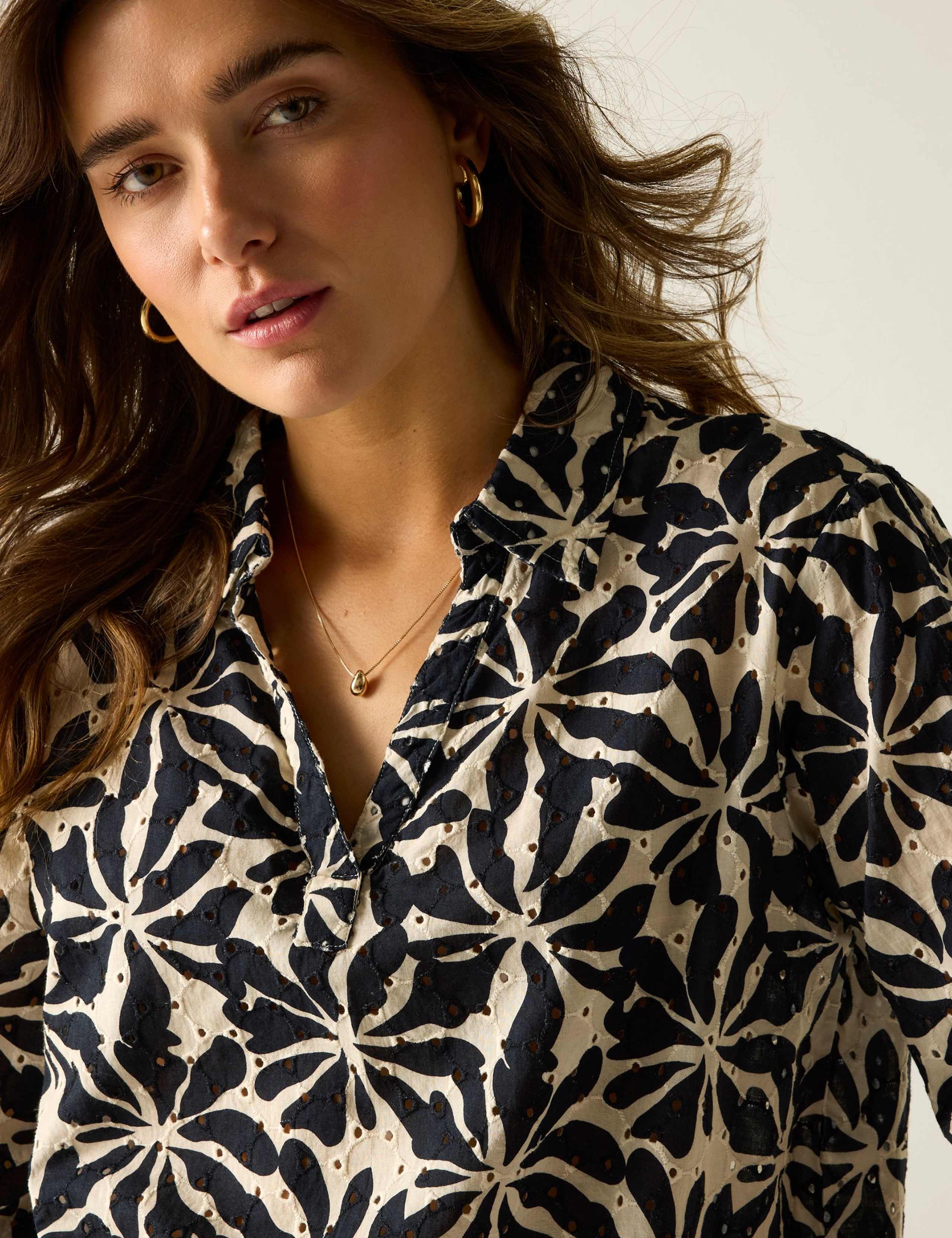 Nofino Cotton Rich Broderie Floral Blouse 4 of 7