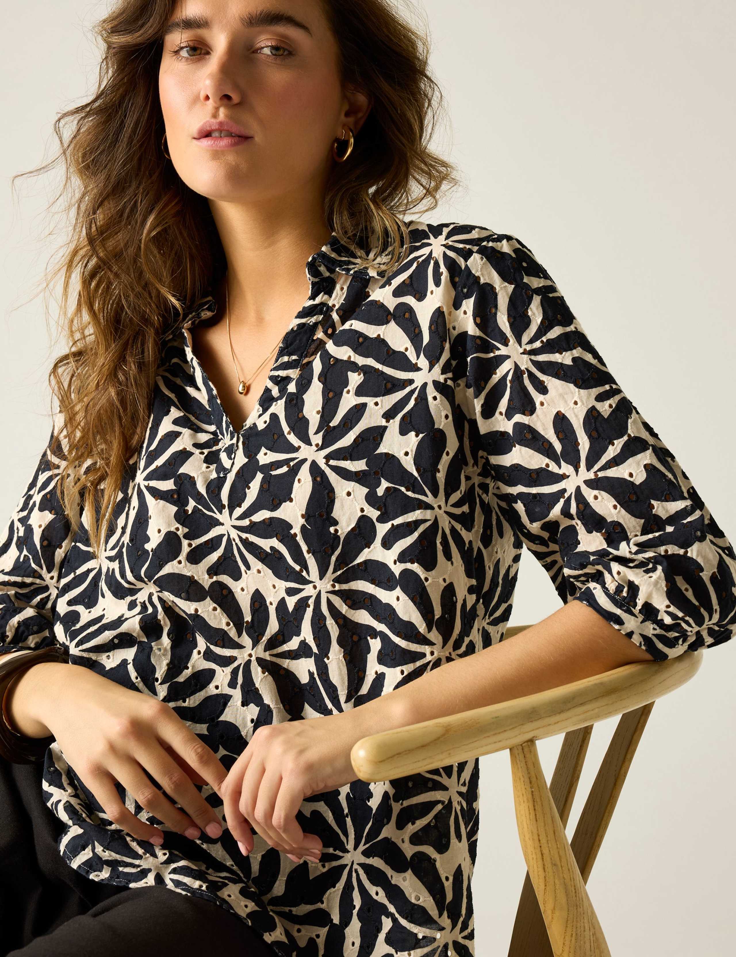 Nofino Cotton Rich Broderie Floral Blouse 5 of 7