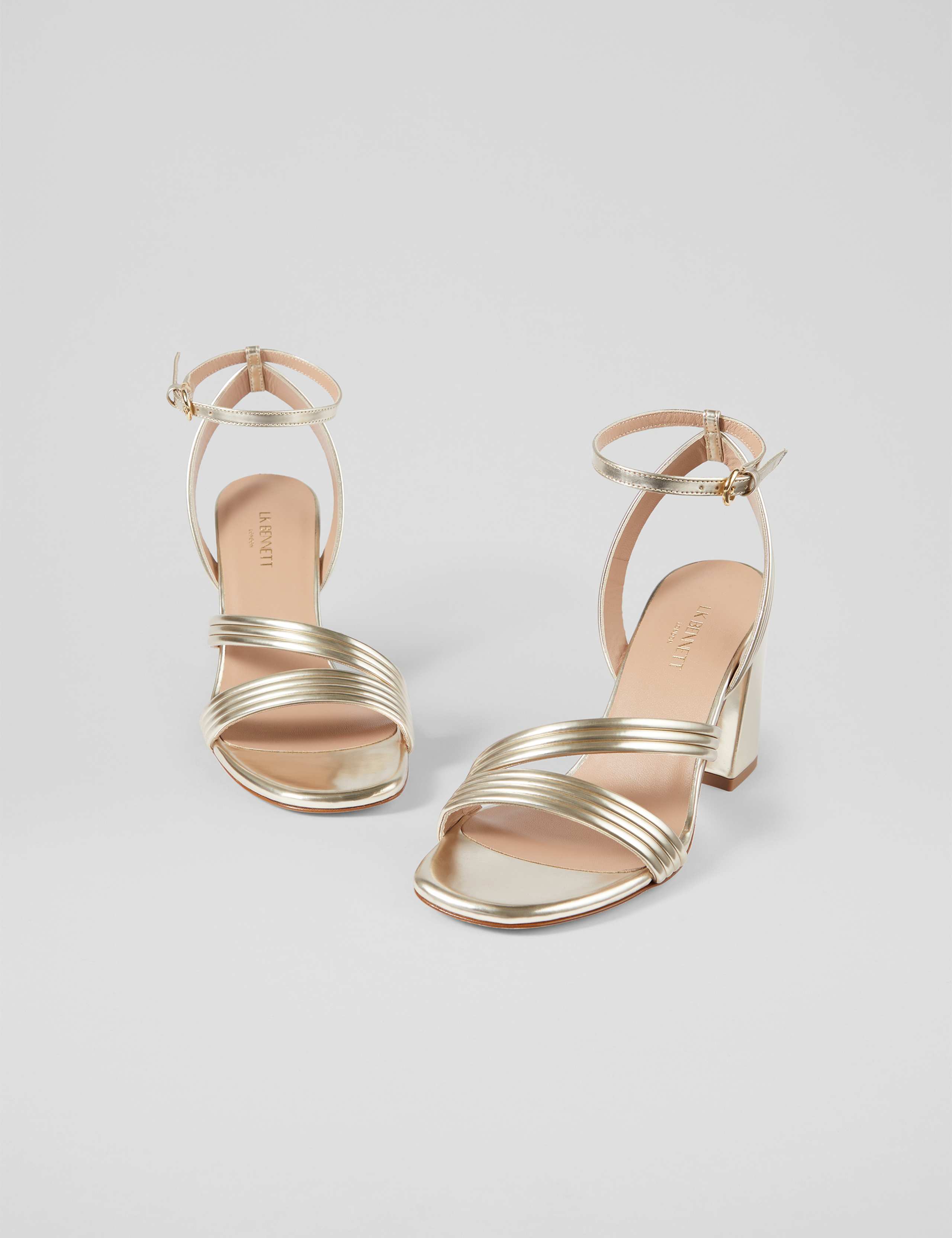 Metallic Ankle Strap Block Heel Sandals 2 of 4