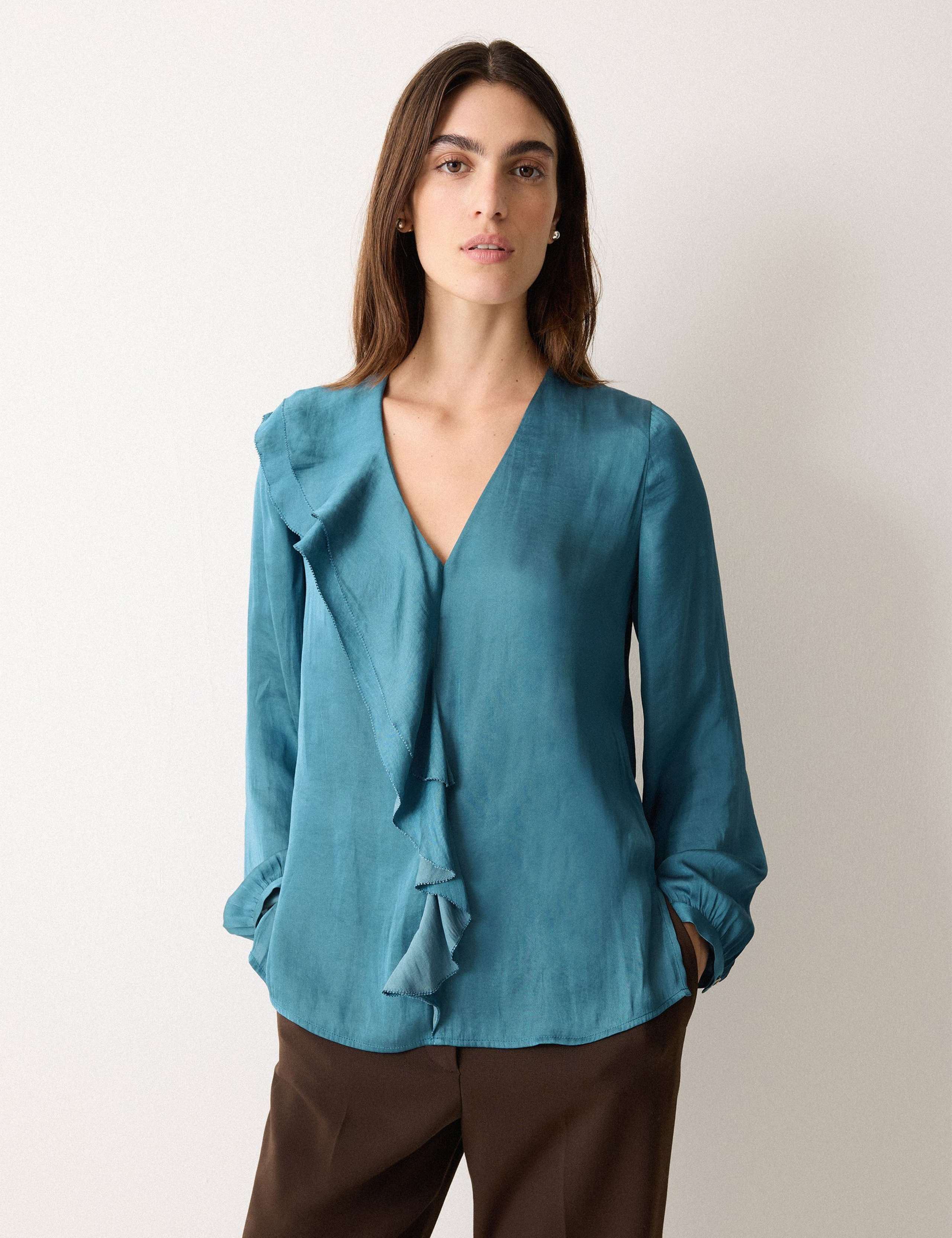 Satin V-Neck Frill Detail Blouse 1 of 5