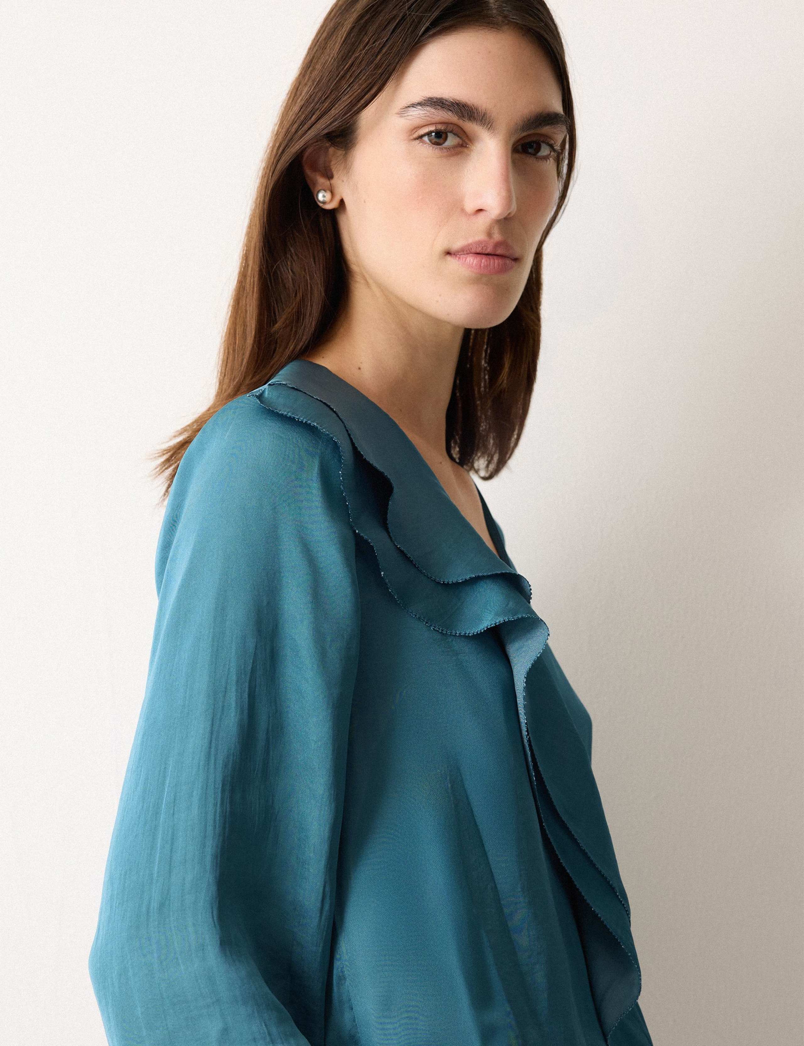 Satin V-Neck Frill Detail Blouse 3 of 5