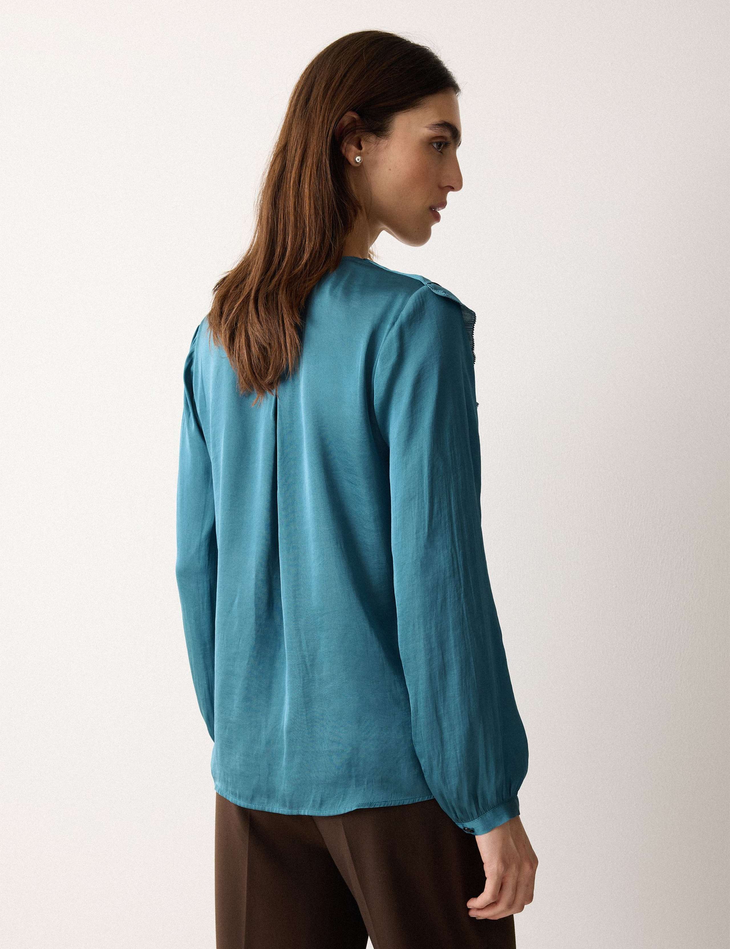 Satin V-Neck Frill Detail Blouse 4 of 5