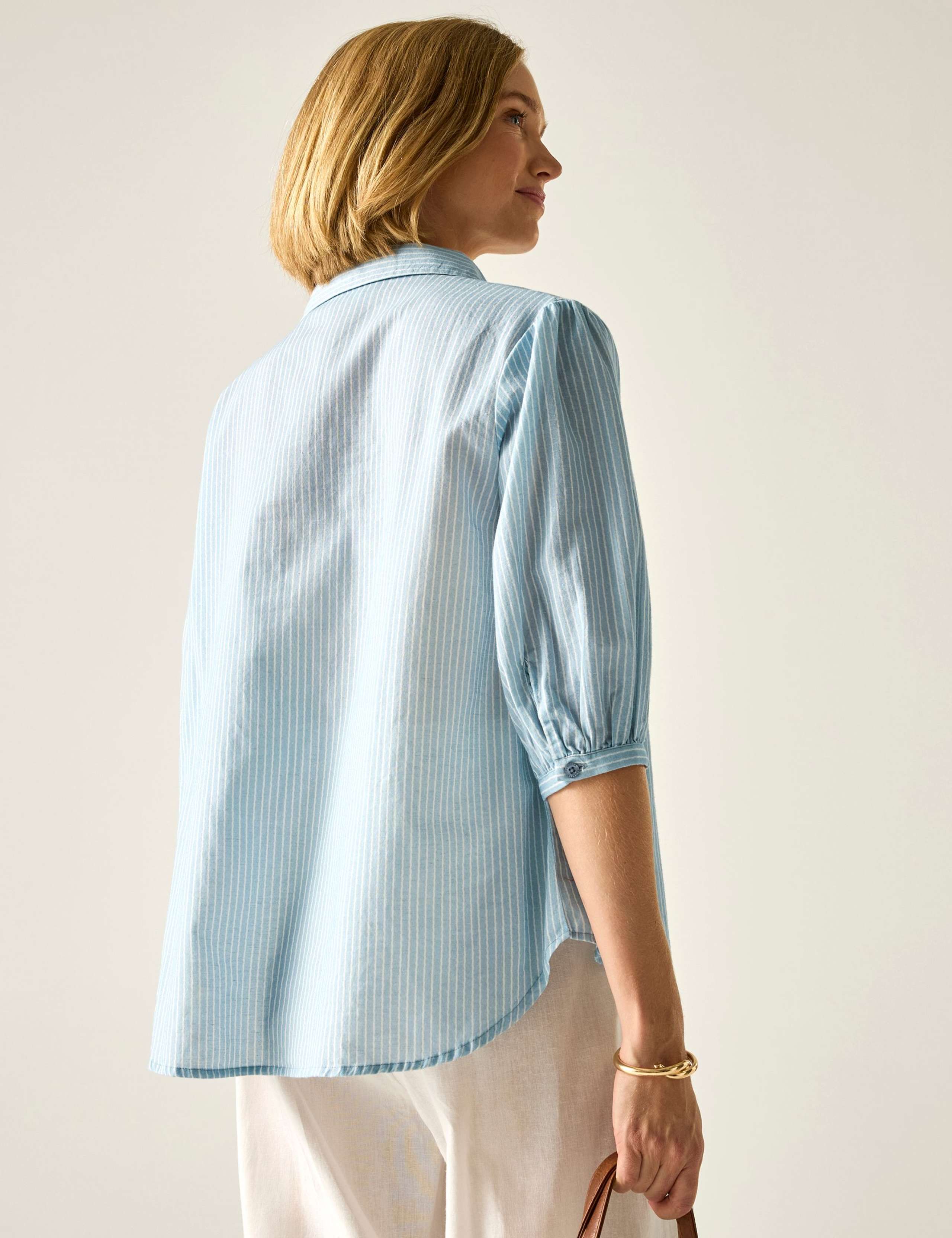 Nofino Cotton Rich Striped V-Neck Blouse 6 of 7