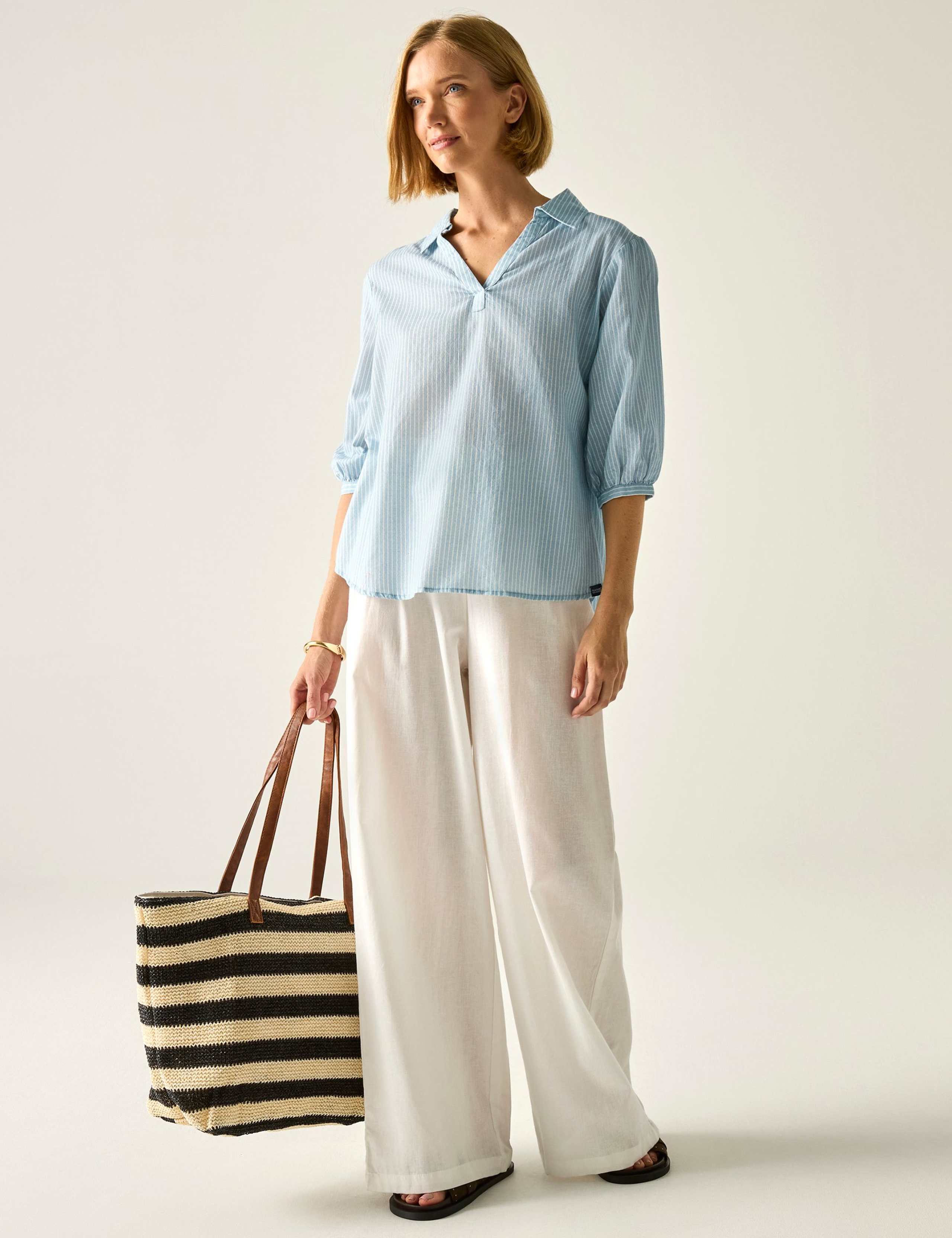 Nofino Cotton Rich Striped V-Neck Blouse 7 of 7