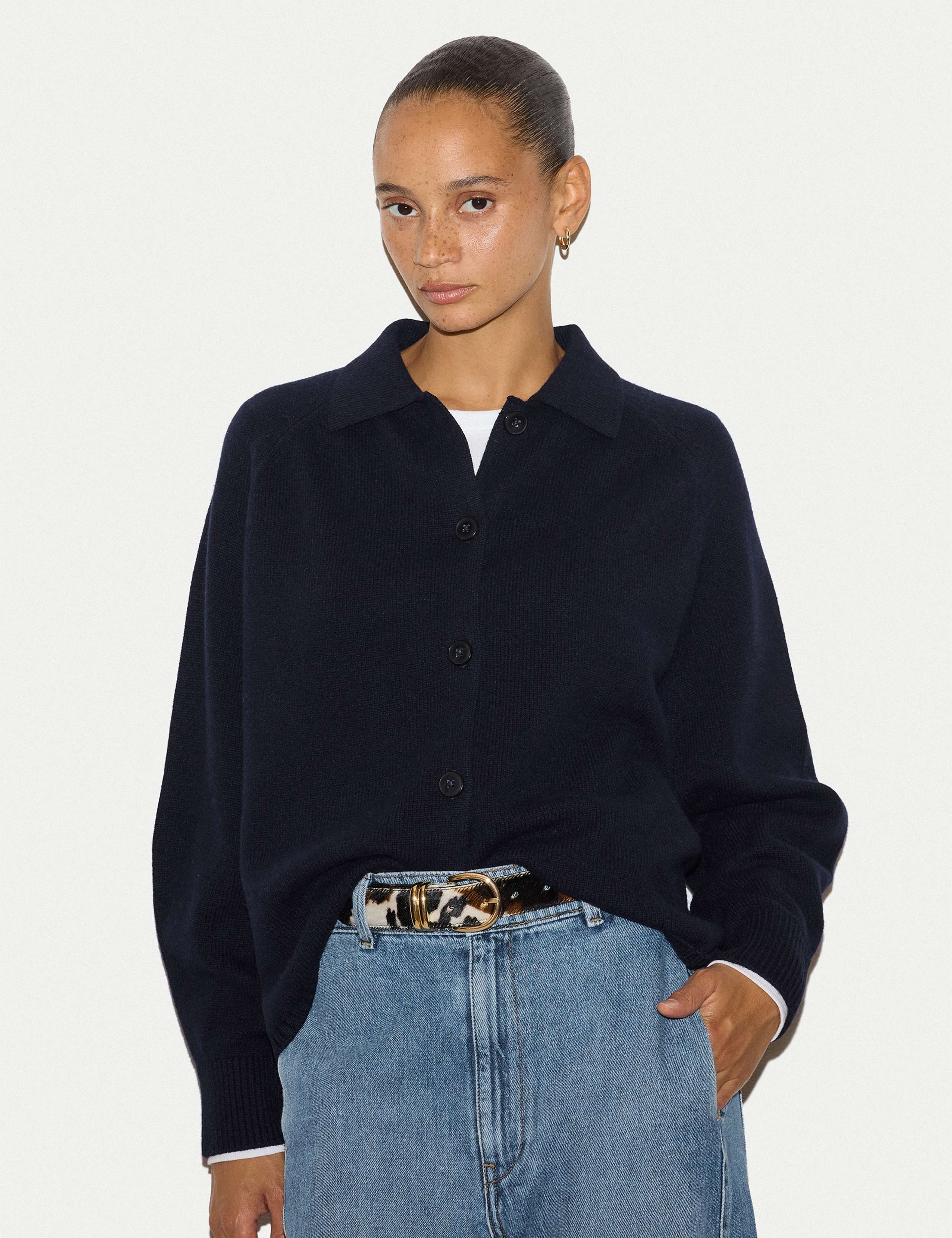 Wool Rich Collared Relaxed Cardigan 1 of 6