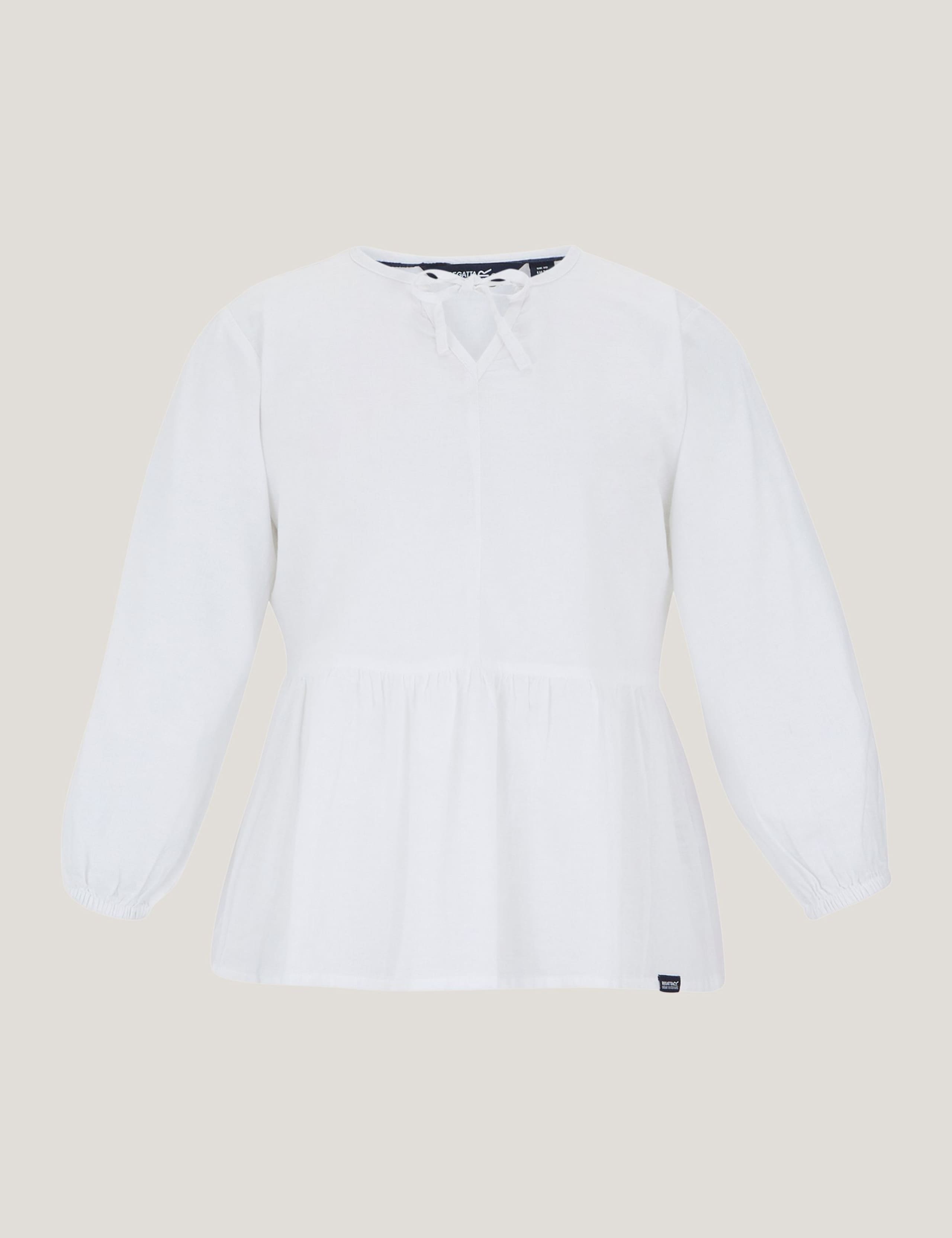 Primden Cotton Rich Tie Neck Blouse With Linen 2 of 7