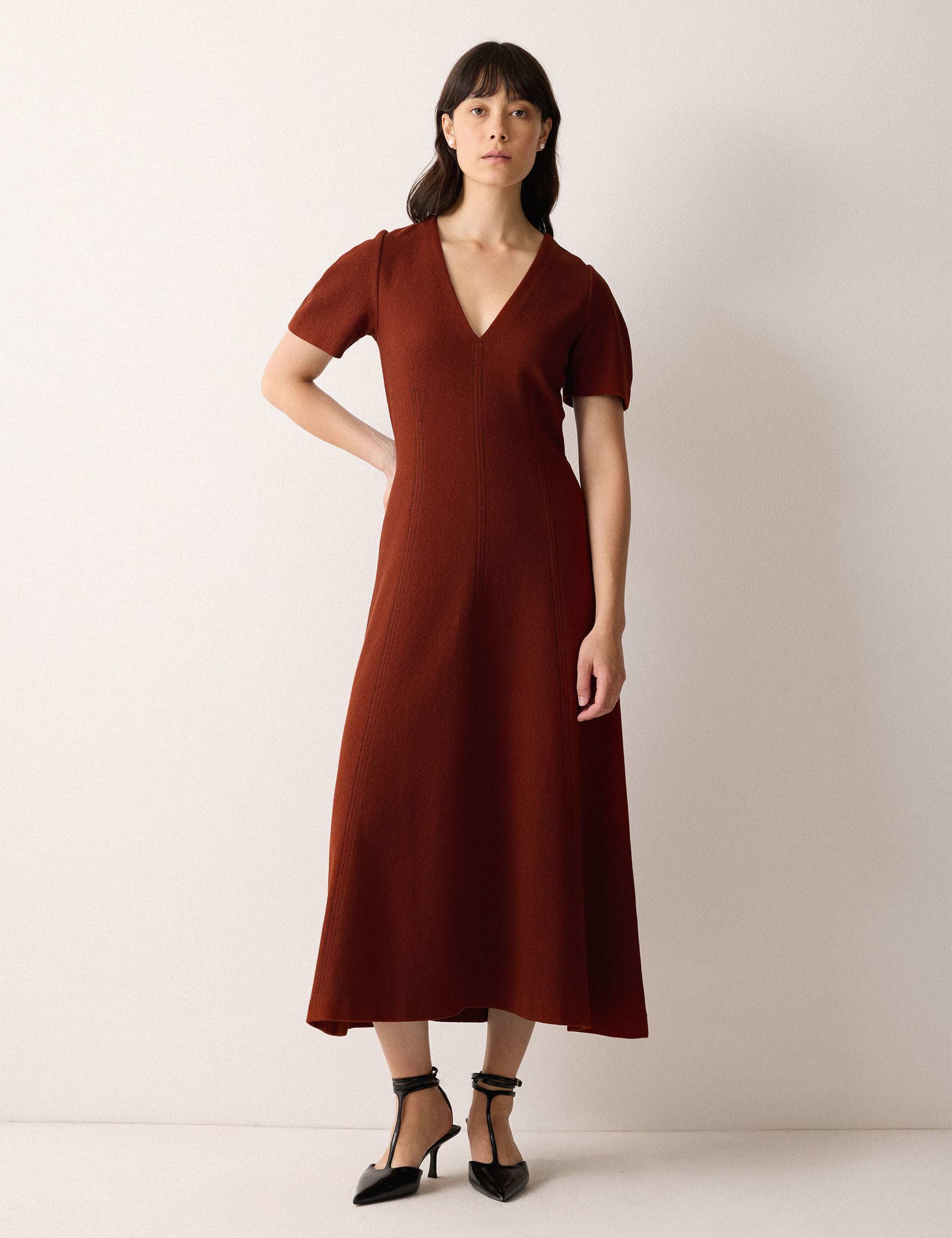 Cotton Rich V-Neck Midi Tailored Dress 1 of 5