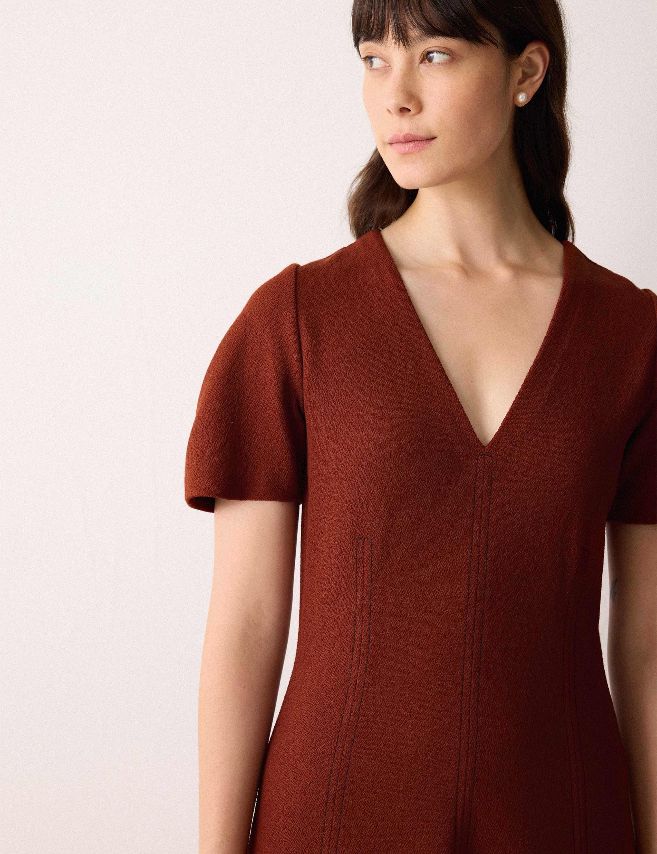 Cotton Rich V-Neck Midi Tailored Dress 2 of 5