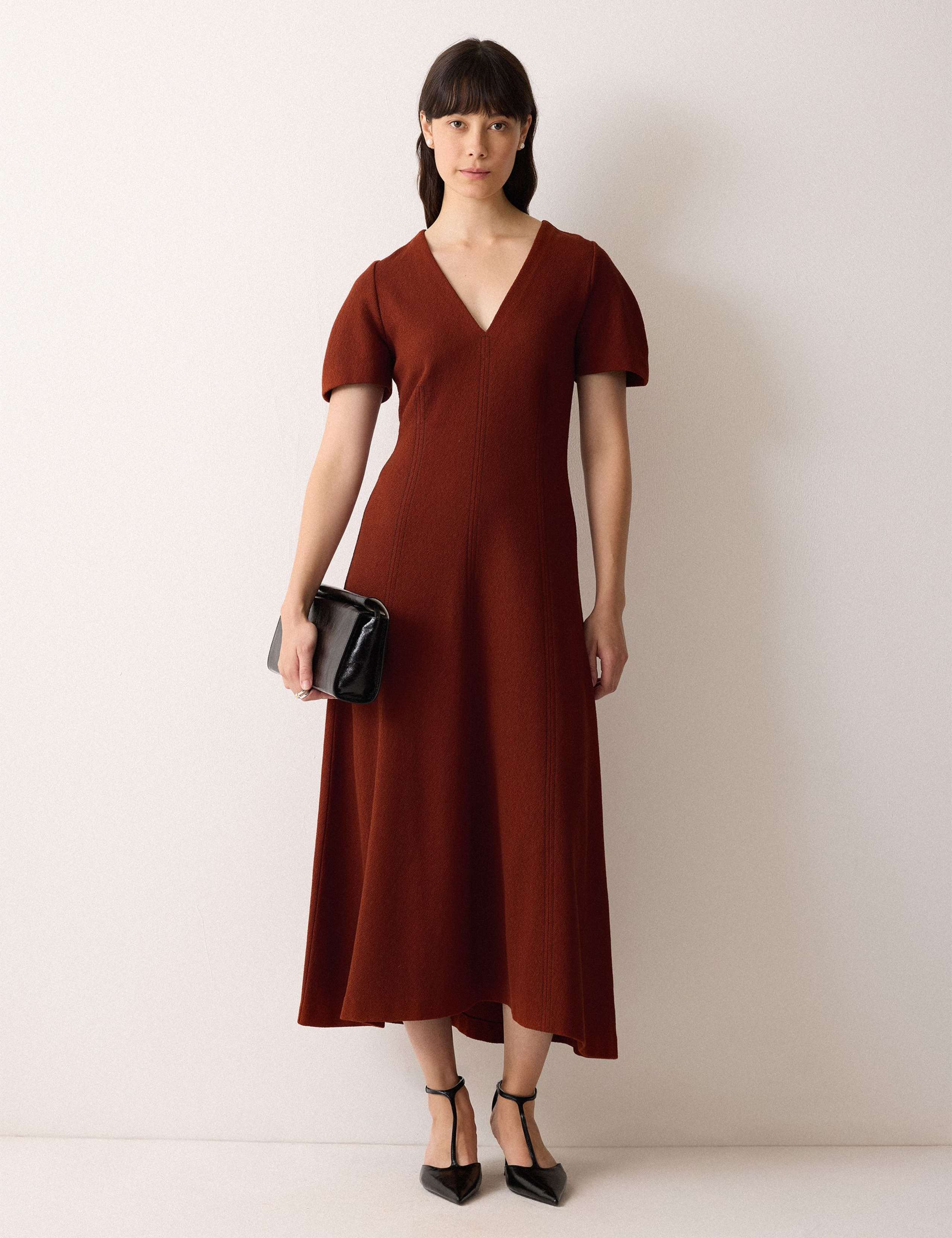 Cotton Rich V-Neck Midi Tailored Dress 5 of 5