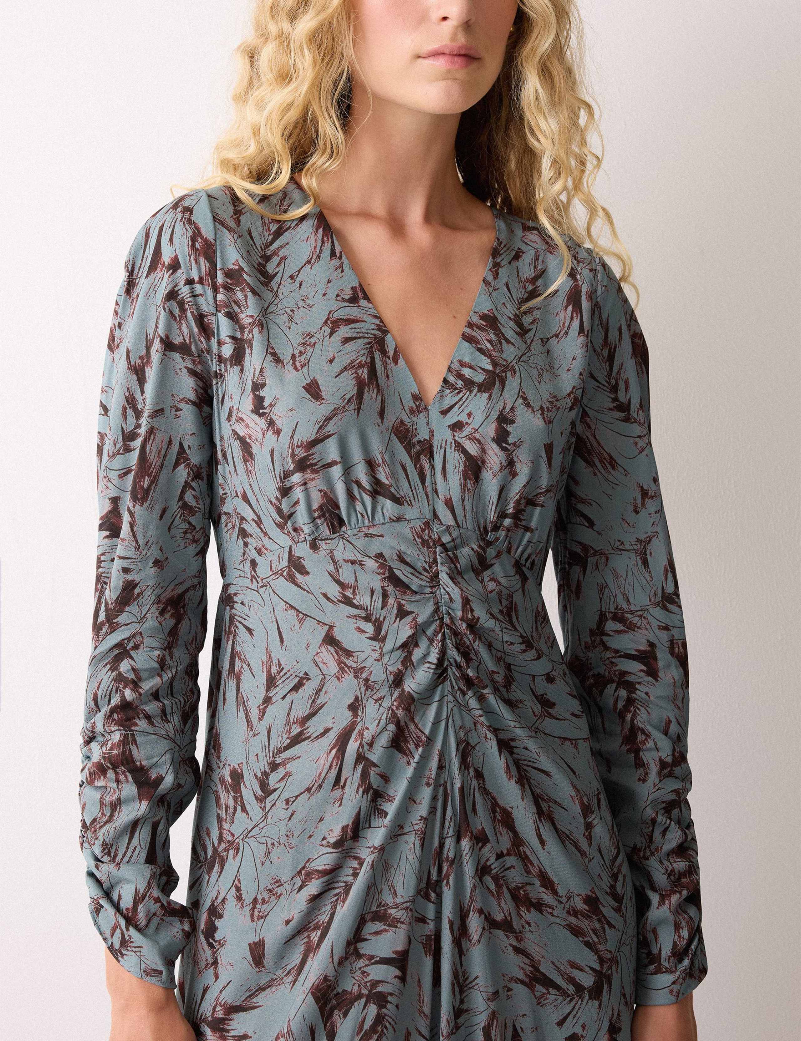 Printed V-Neck Midi Waisted Dress 2 of 6