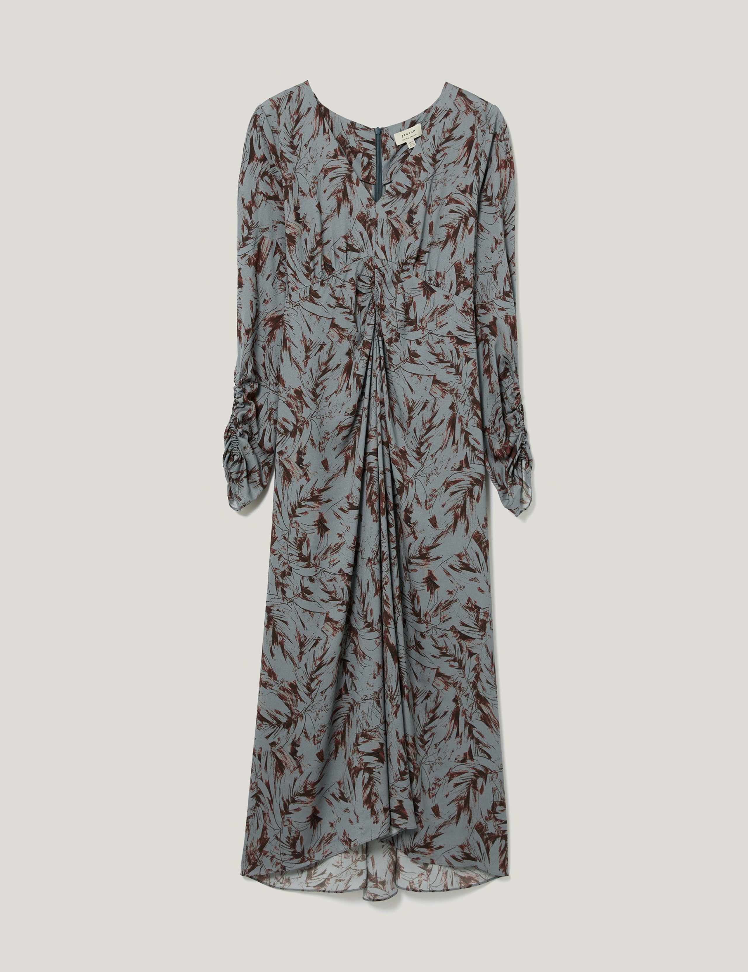 Printed V-Neck Midi Waisted Dress 5 of 6