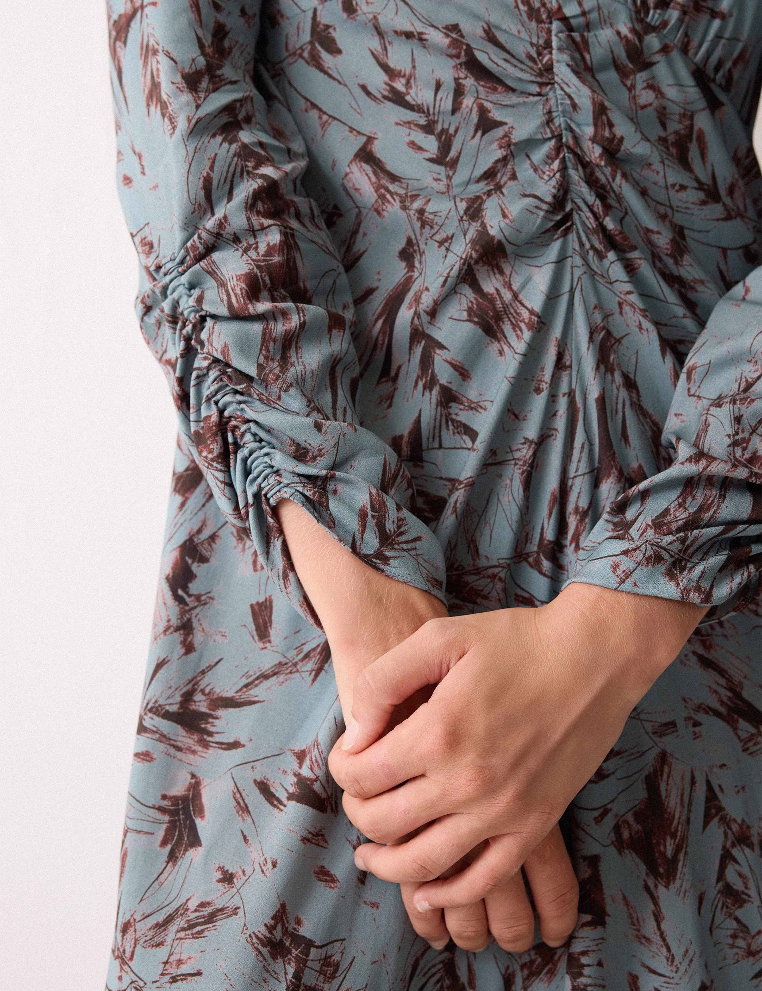 Printed V-Neck Midi Waisted Dress 6 of 6