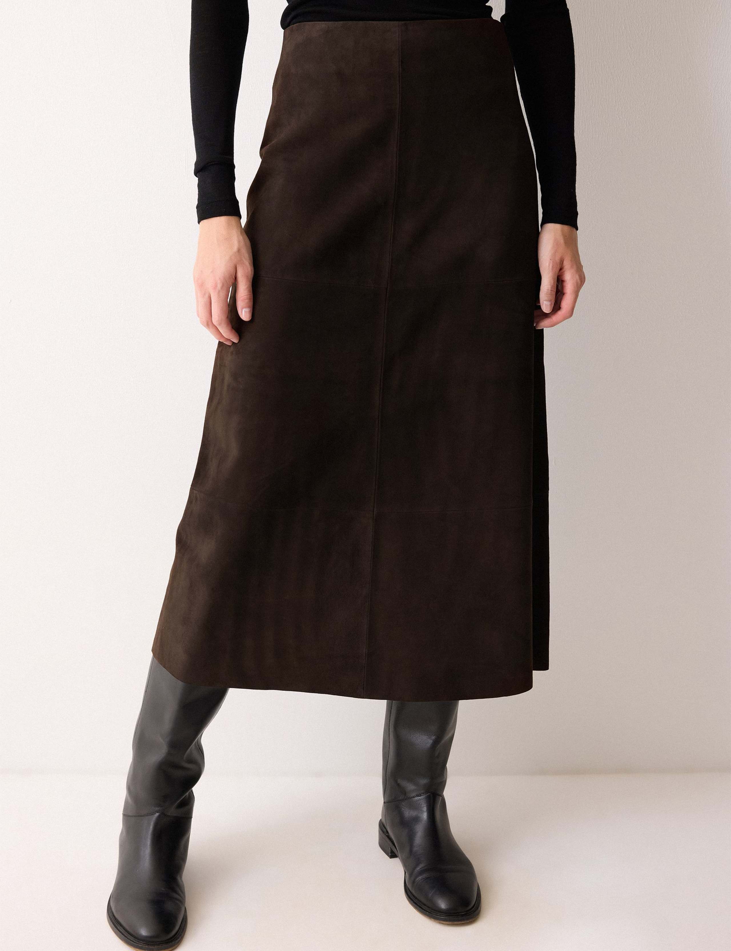 Suede Panelled Midi A-Line Skirt 1 of 5