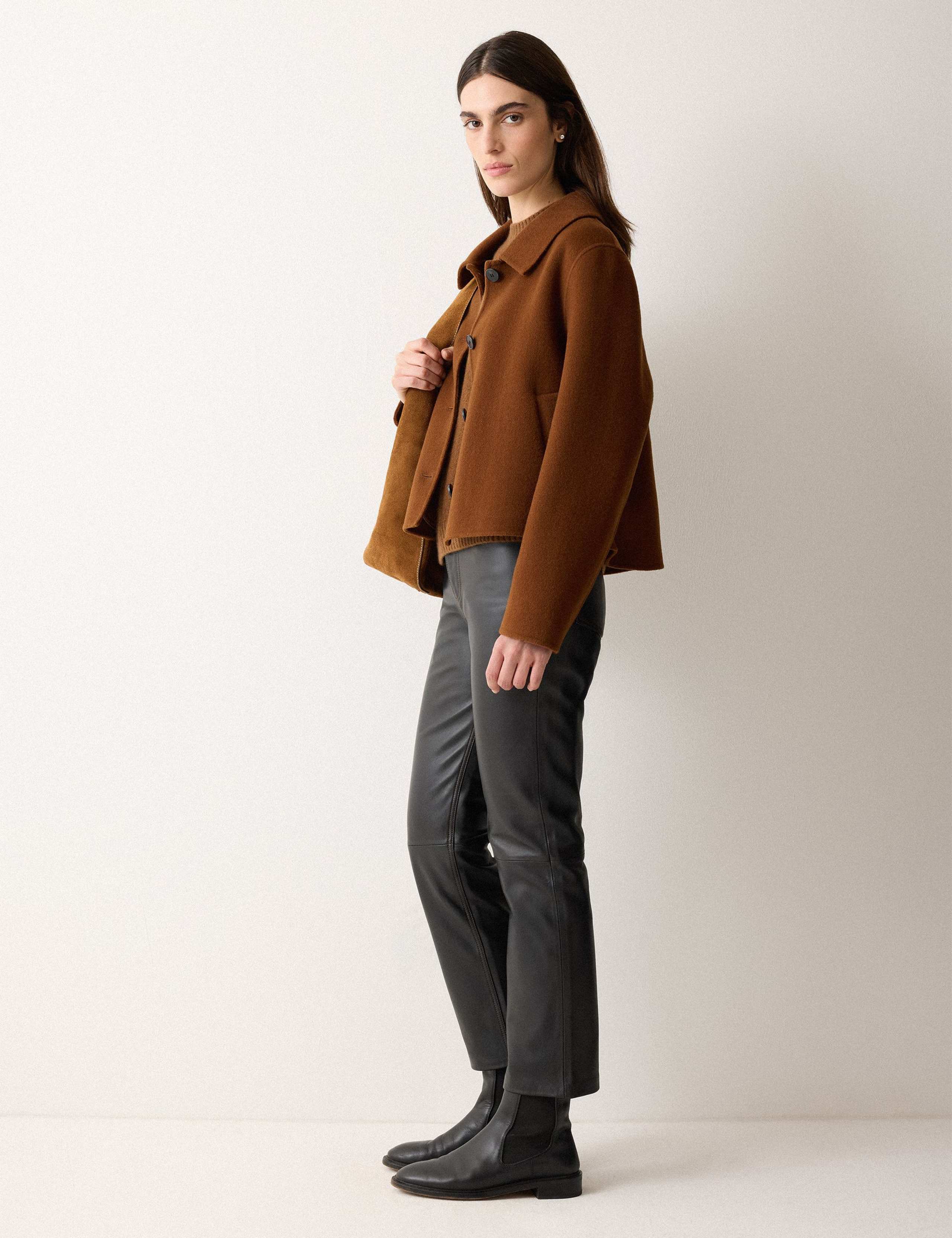 Leather Straight Leg Ankle Grazer Jeans 3 of 5