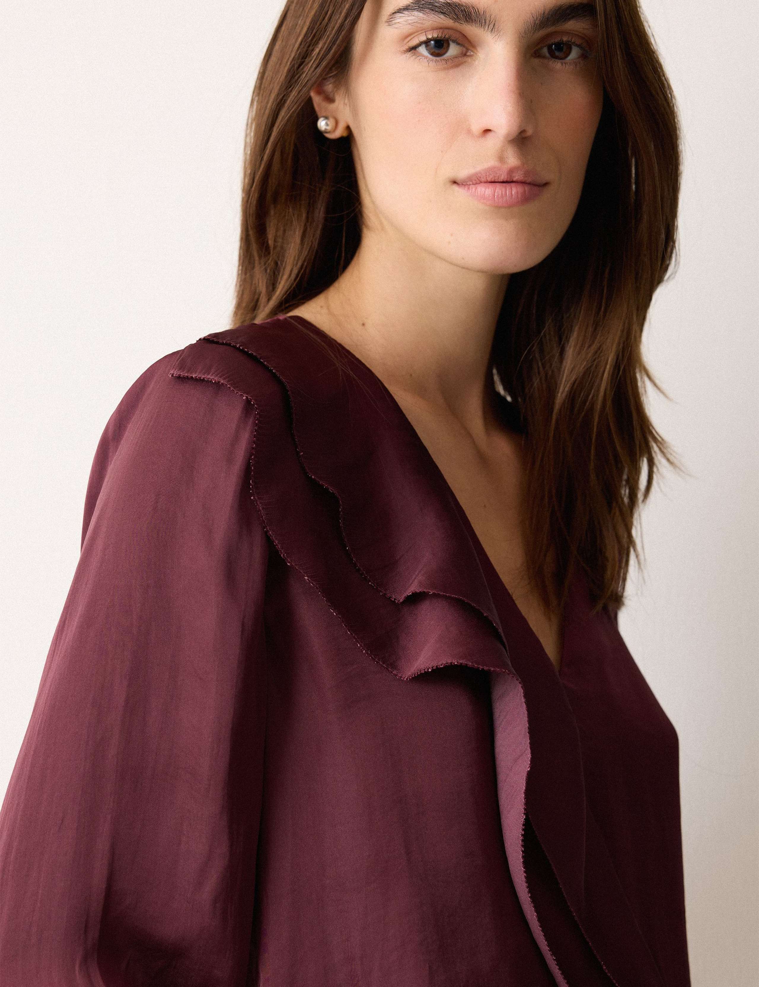 Satin V-Neck Frill Blouse 4 of 5