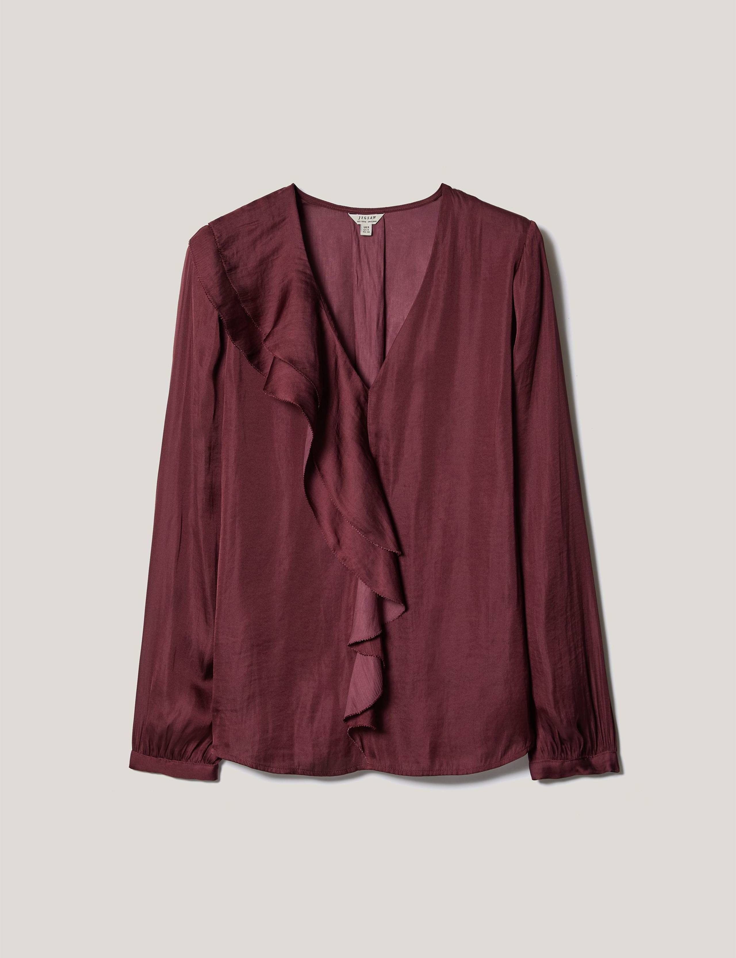 Satin V-Neck Frill Blouse 2 of 5