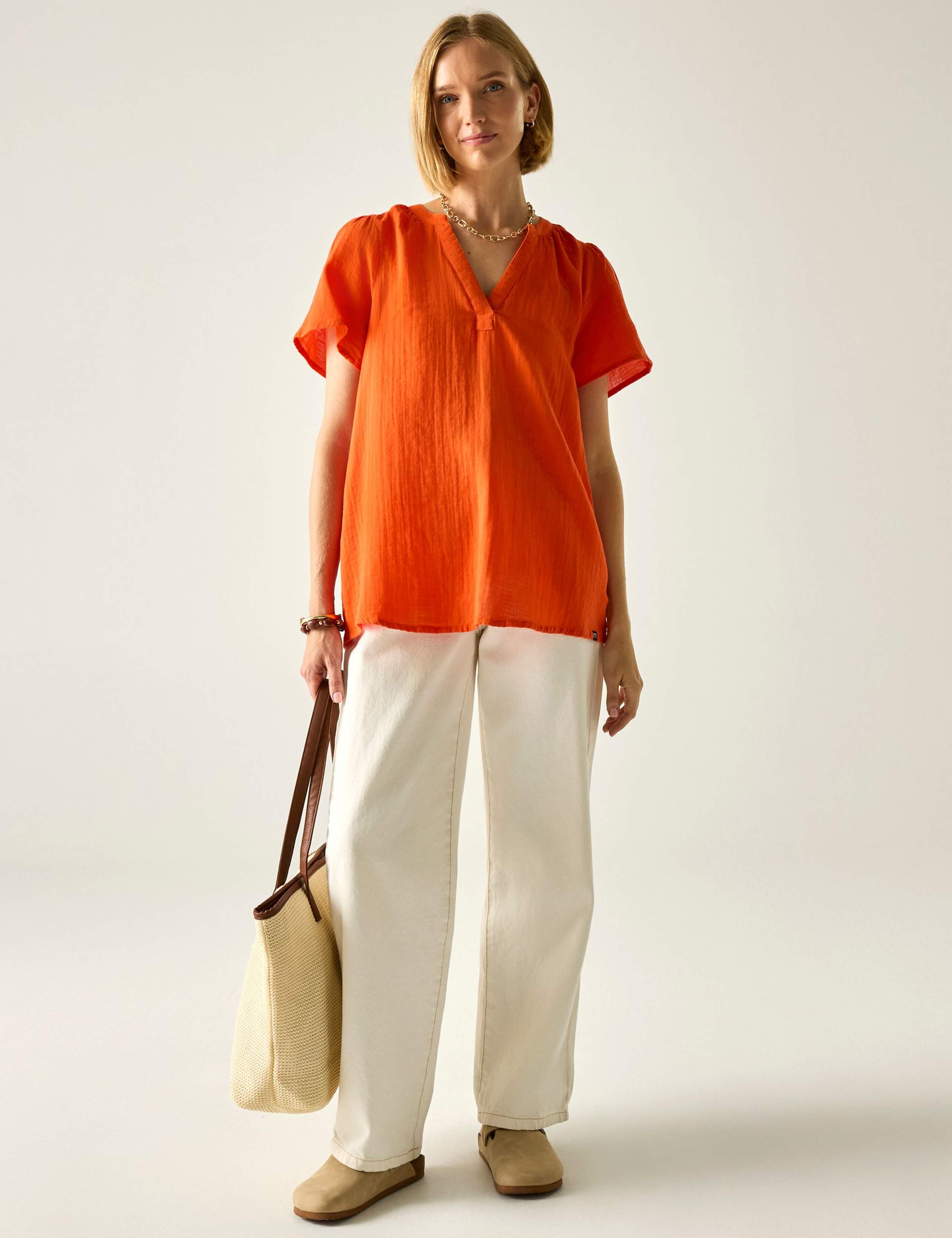 Selen Pure Cotton V-Neck Popover Blouse 7 of 7
