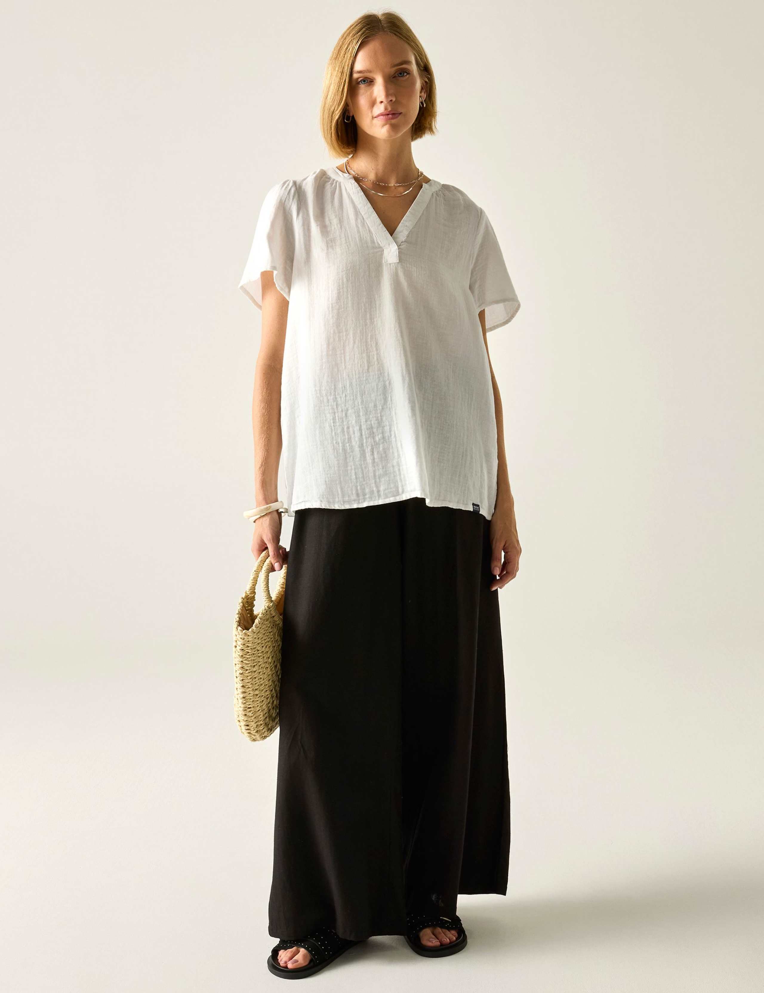 Selen Pure Cotton V-Neck Popover Blouse 7 of 7