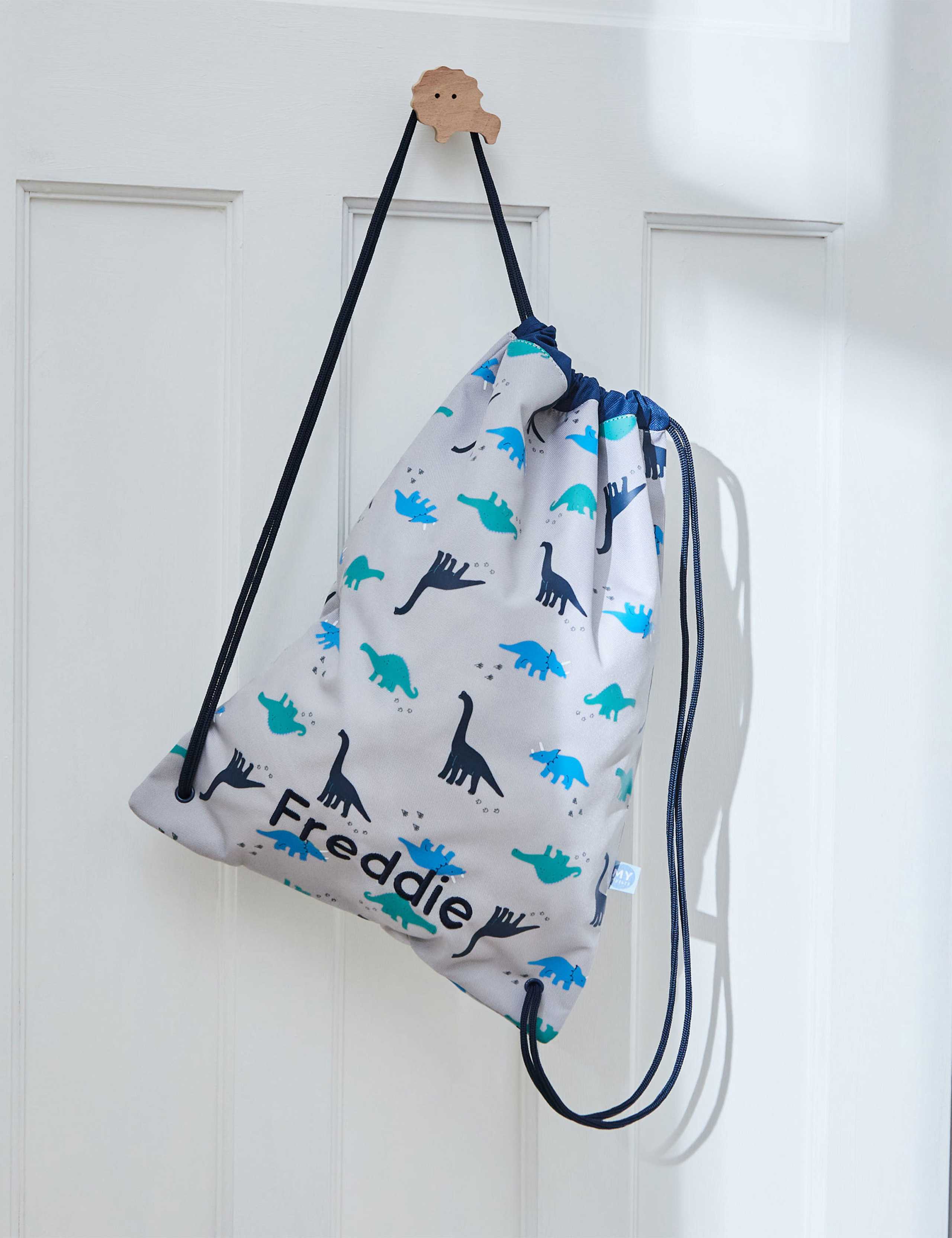 Personalised Grey Dinosaur Print Drawstring Bag 1 of 5