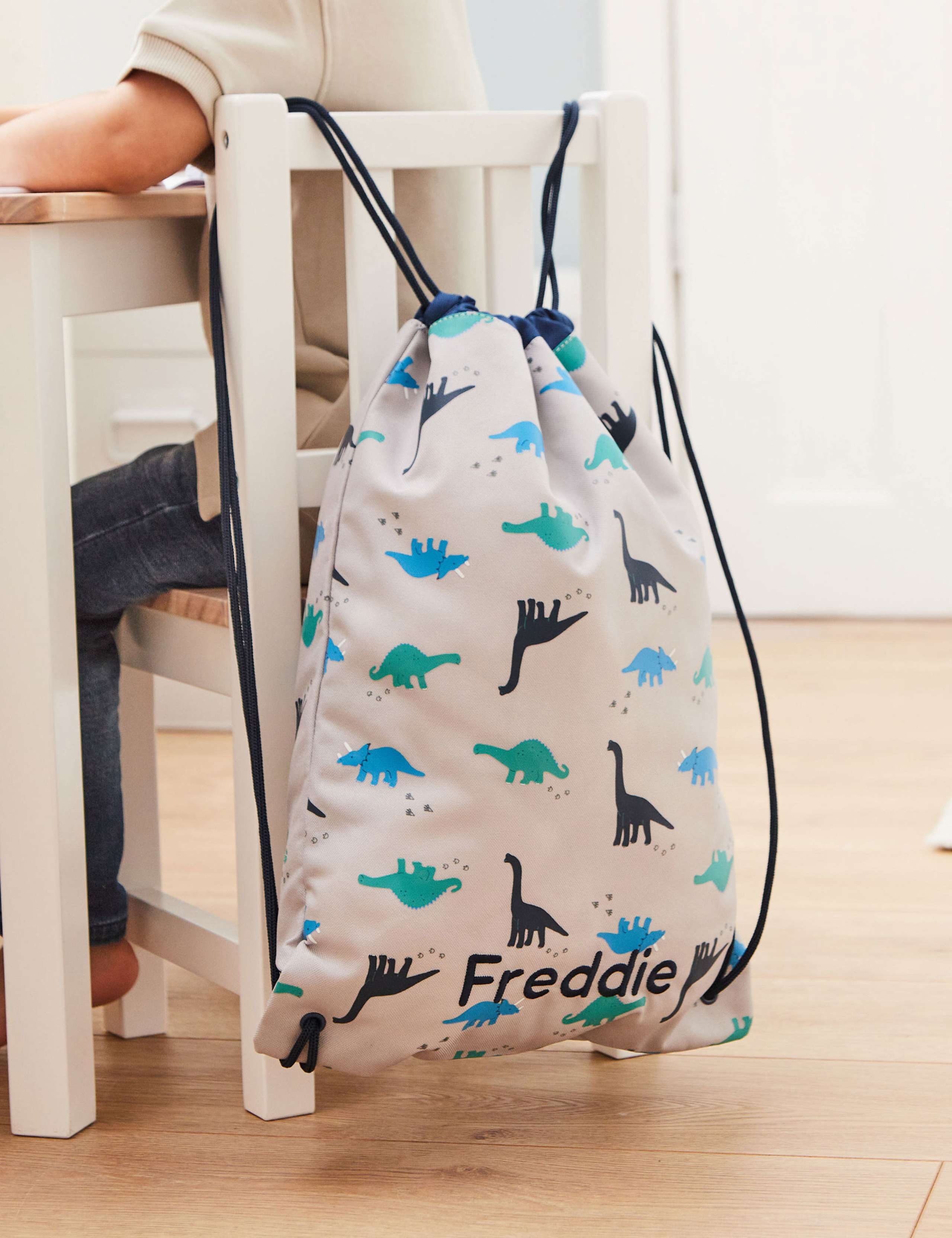Personalised Grey Dinosaur Print Drawstring Bag 4 of 5