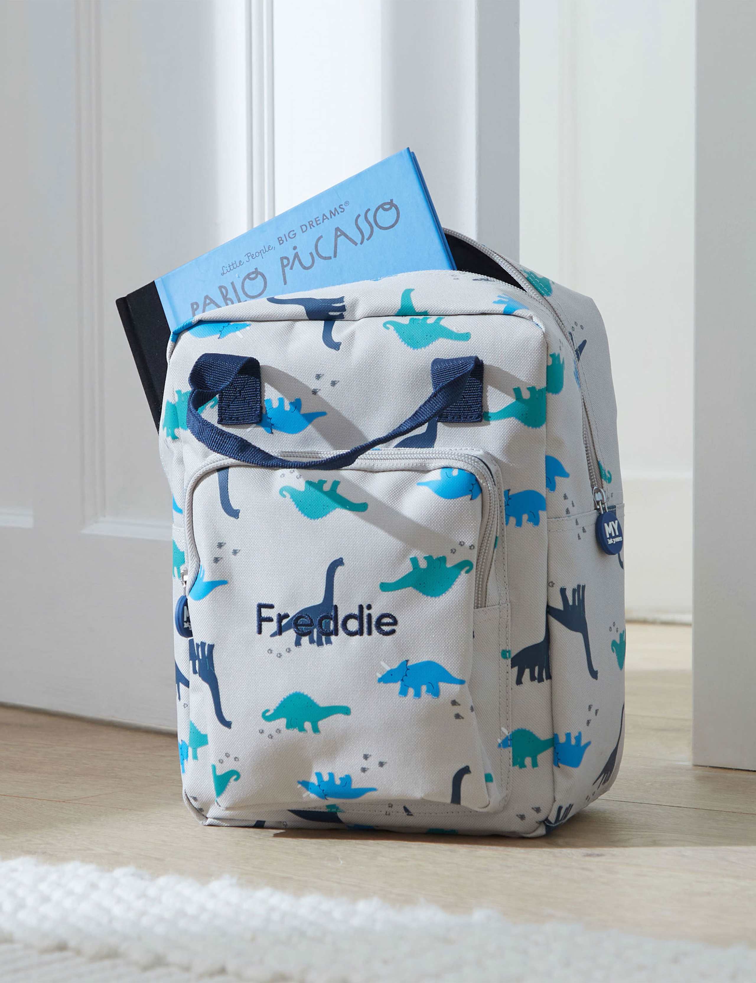 Personalised Grey Dinosaur Medium Backpack 1 of 5