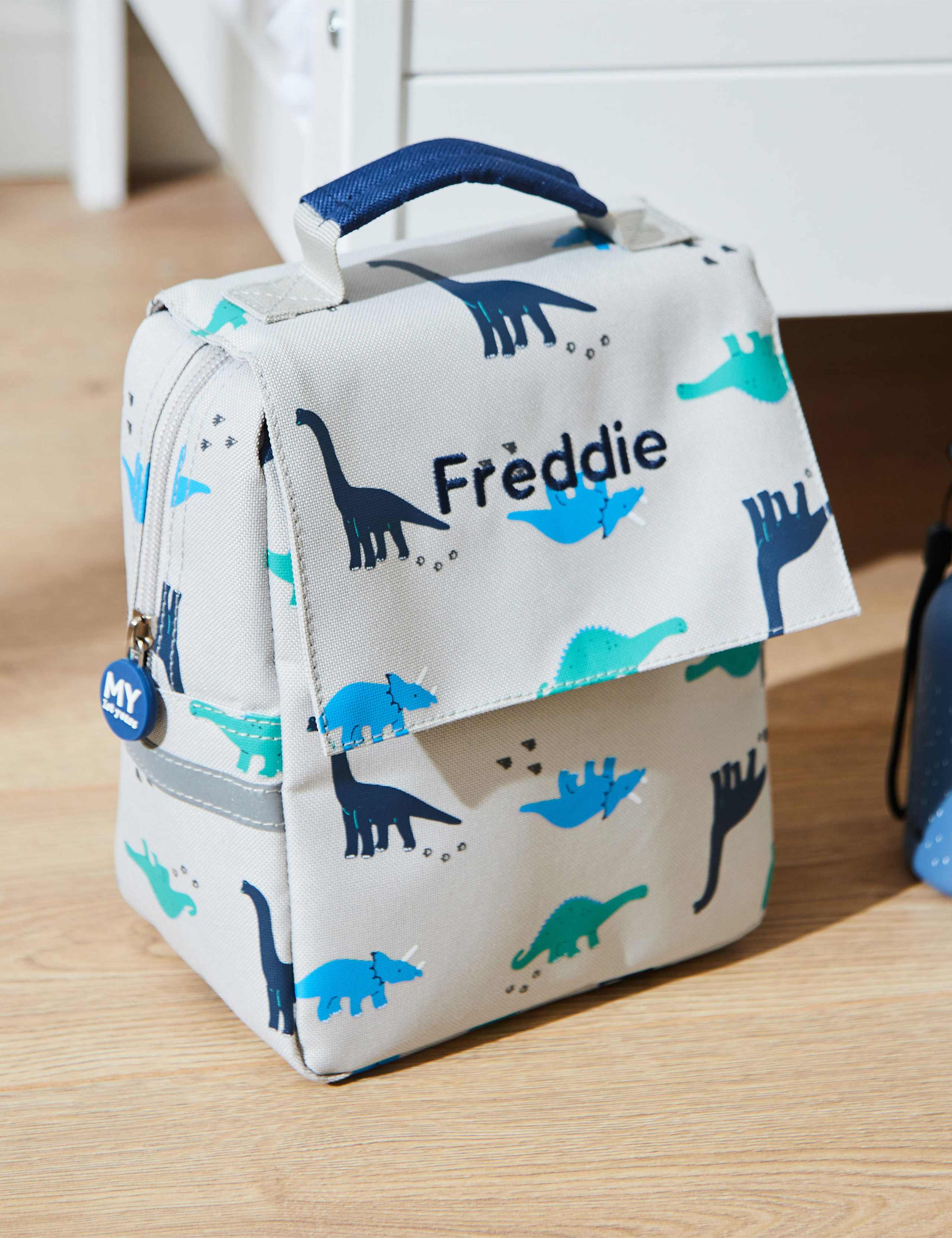 Personalised Grey Dinosaur Print Lunch Bag 1 of 5