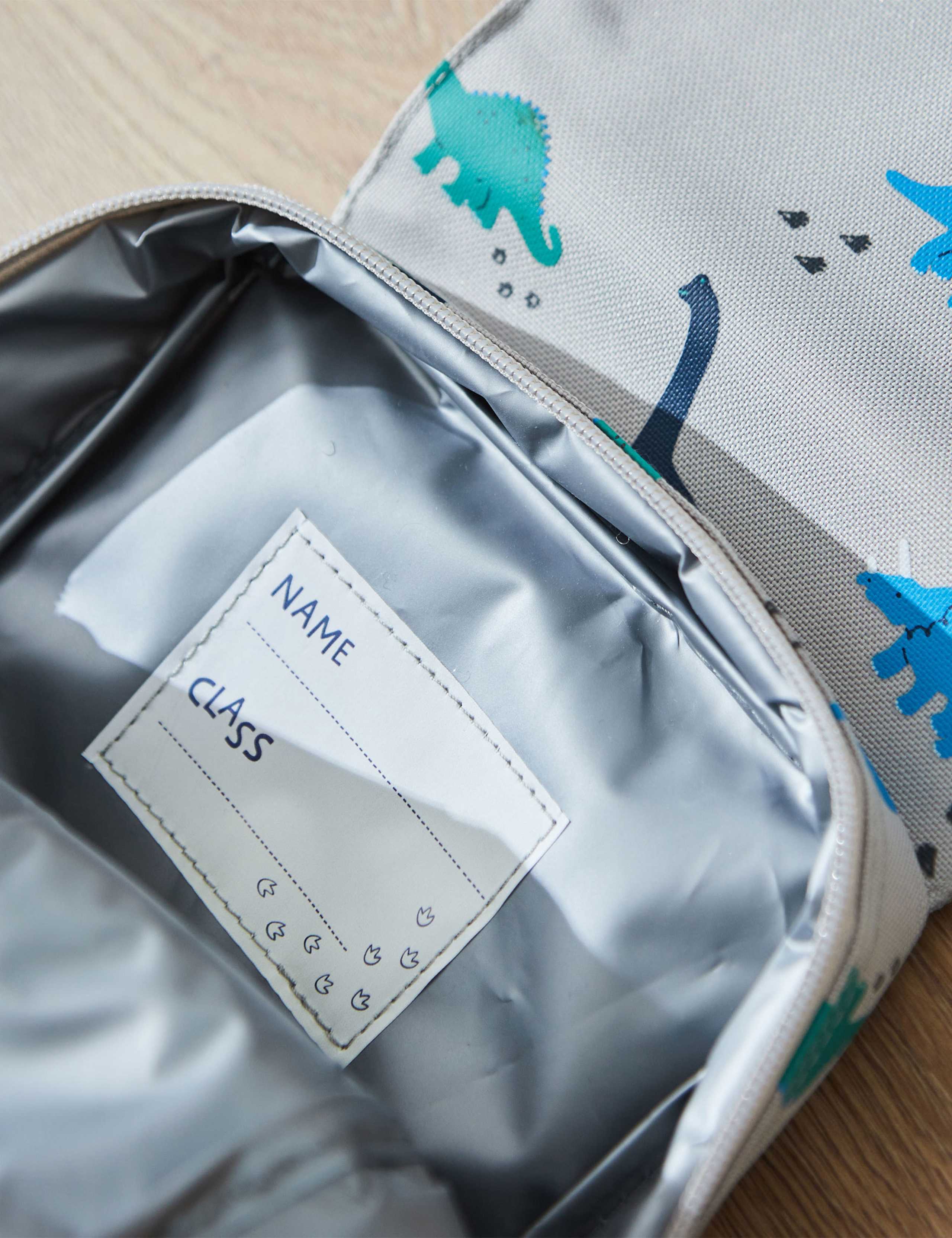 Personalised Grey Dinosaur Print Lunch Bag 2 of 5